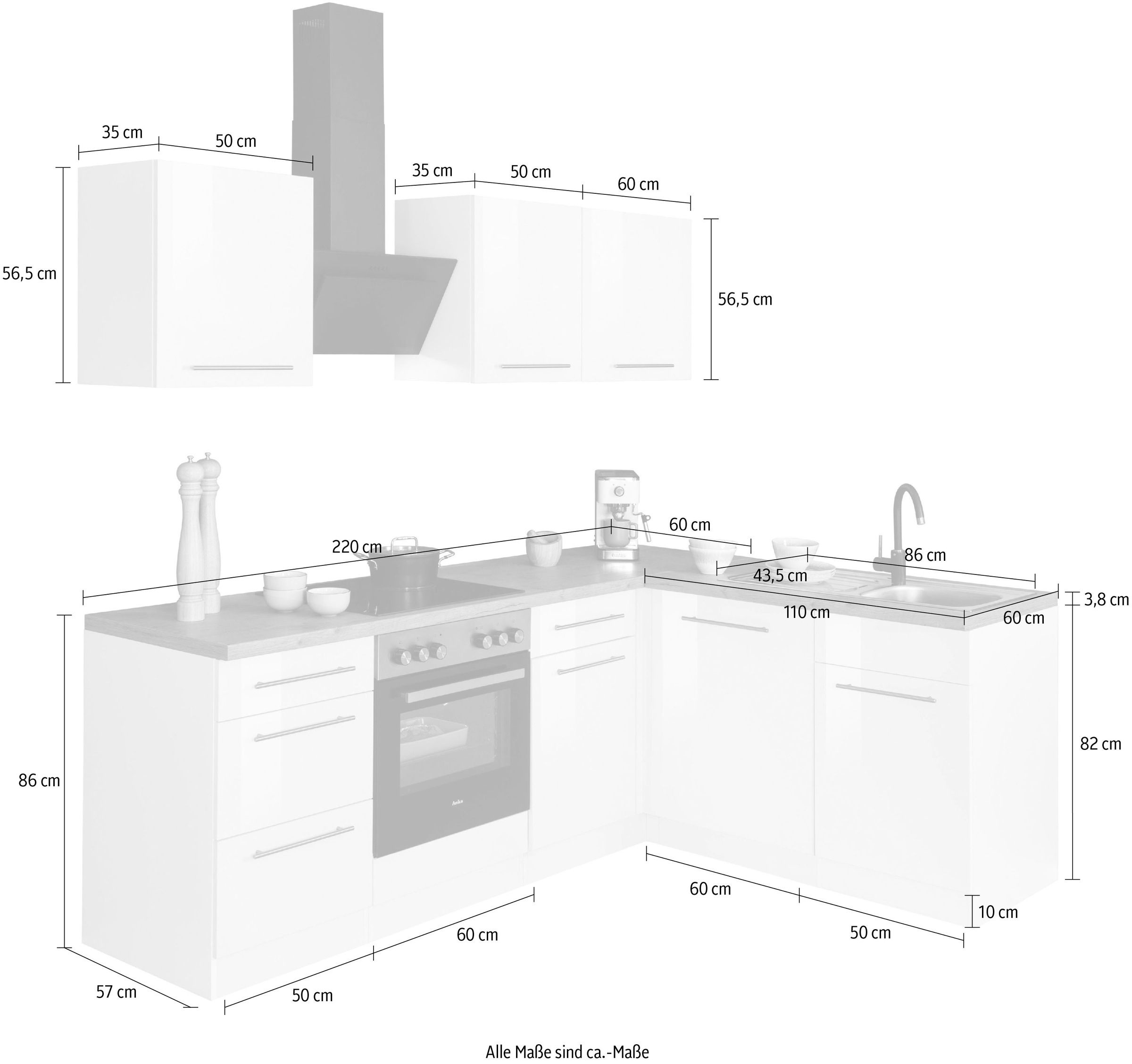 Küchen %Sale Winkelküche cm im Stellbreite wiho 170 220 mit x jetzt »Unna«, E-Geräten,