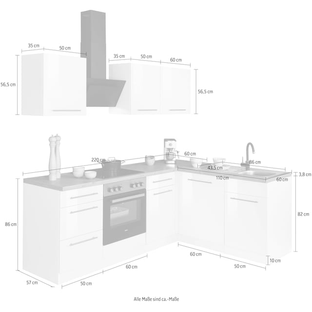 mit jetzt 220 wiho Küchen 170 %Sale Winkelküche cm E-Geräten, Stellbreite im x »Unna«,