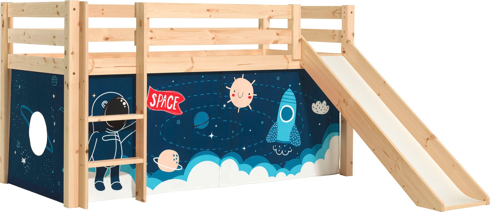 Vipack Spielbett "Pino, Kiefer massiv, mit Rolllattenrost u. Textil-Set, Ma günstig online kaufen