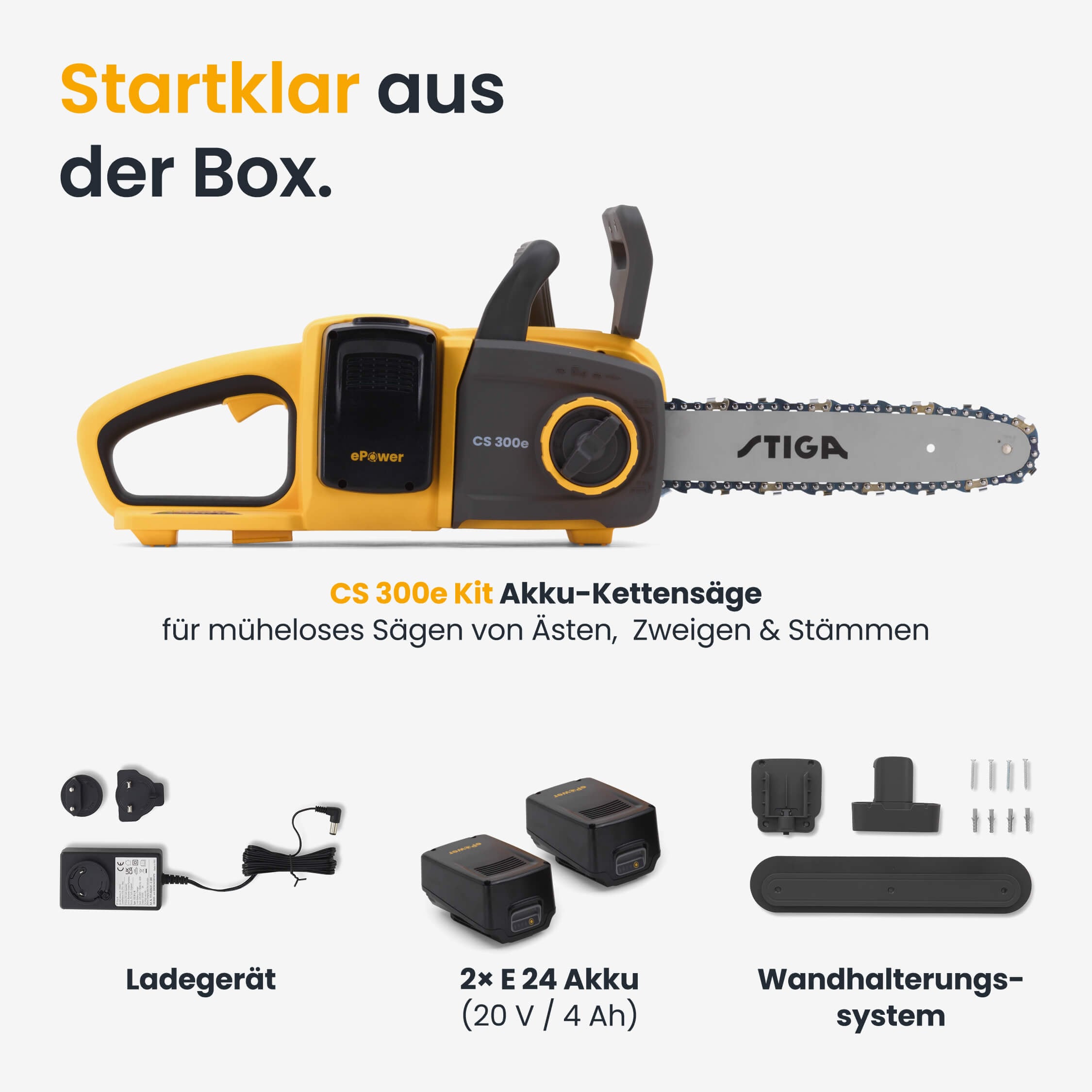 STIGA GARDEN Akku-Kettensäge »CS 300e« 12" Schwert, inkl. 2x 4 Ah Akku und Ladegerät