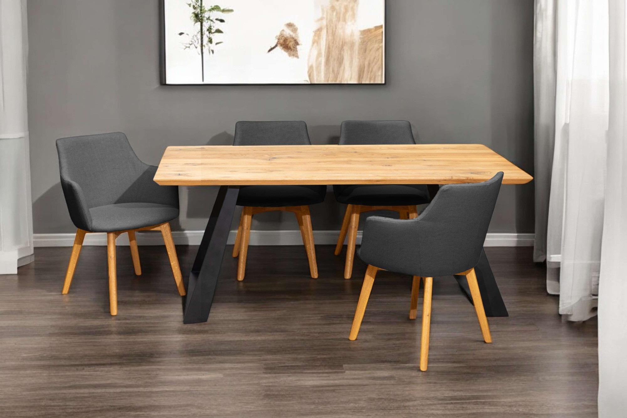 Home affaire Essgruppe »Ena Sitzgruppe für Küche/Esszimmer, Esstisch mit 4 Polsterstühlen 5tlg«, (Set, 5 tlg., 5-tlg), Stuhlbeine in Eiche Natur oder Buche Schwarz, Tisch 180 cm, U-Gestell