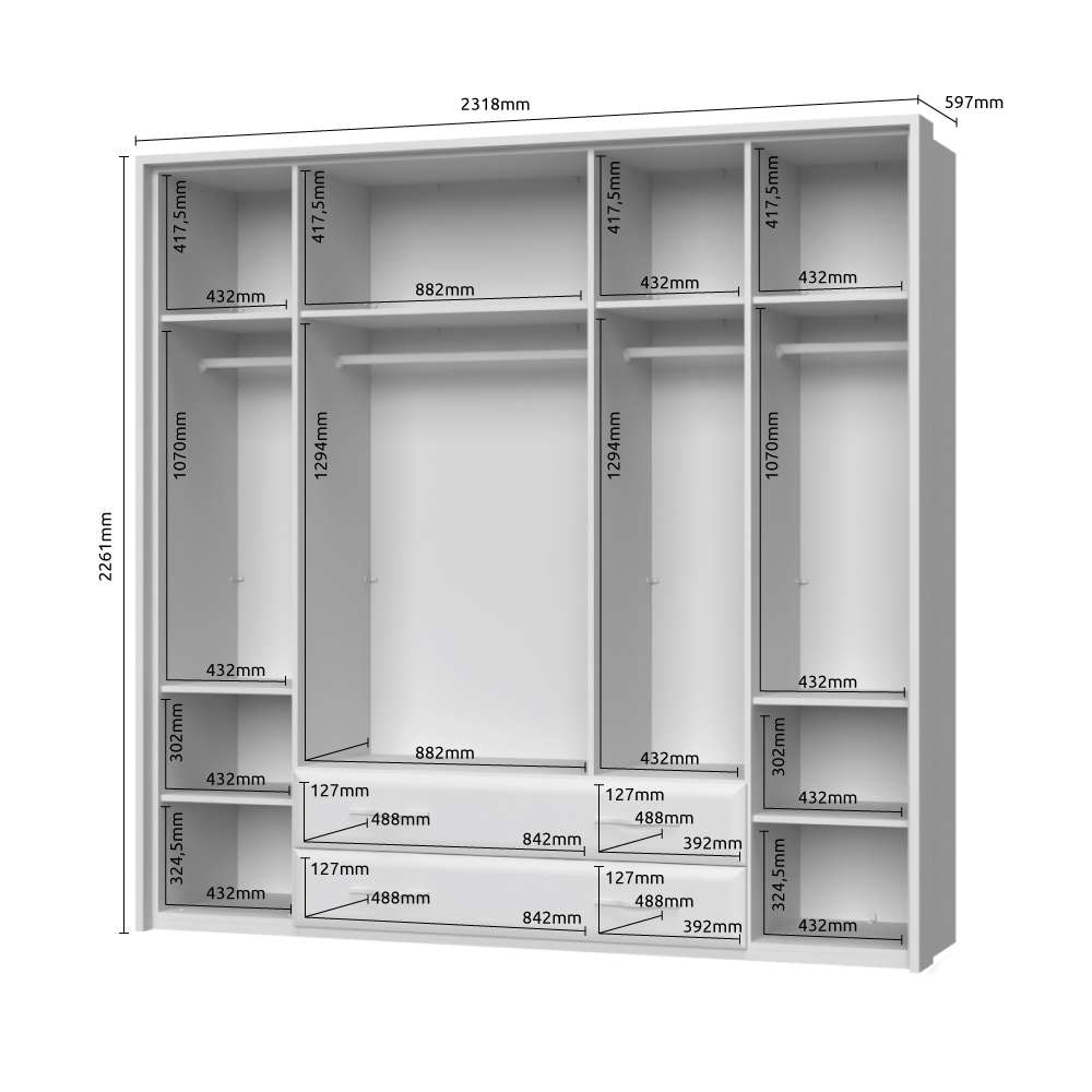 Home affaire Kleiderschrank »Gala, beige hochglänzend UV lackiert, kratzfest, FSC-zertifiziert«, (abgerundete Schubladen aus MDF im Holzdekor, soft-close), mit Beleuchtung und Passpartourahmen, hoher Schrank (224cm), 4 Breiten