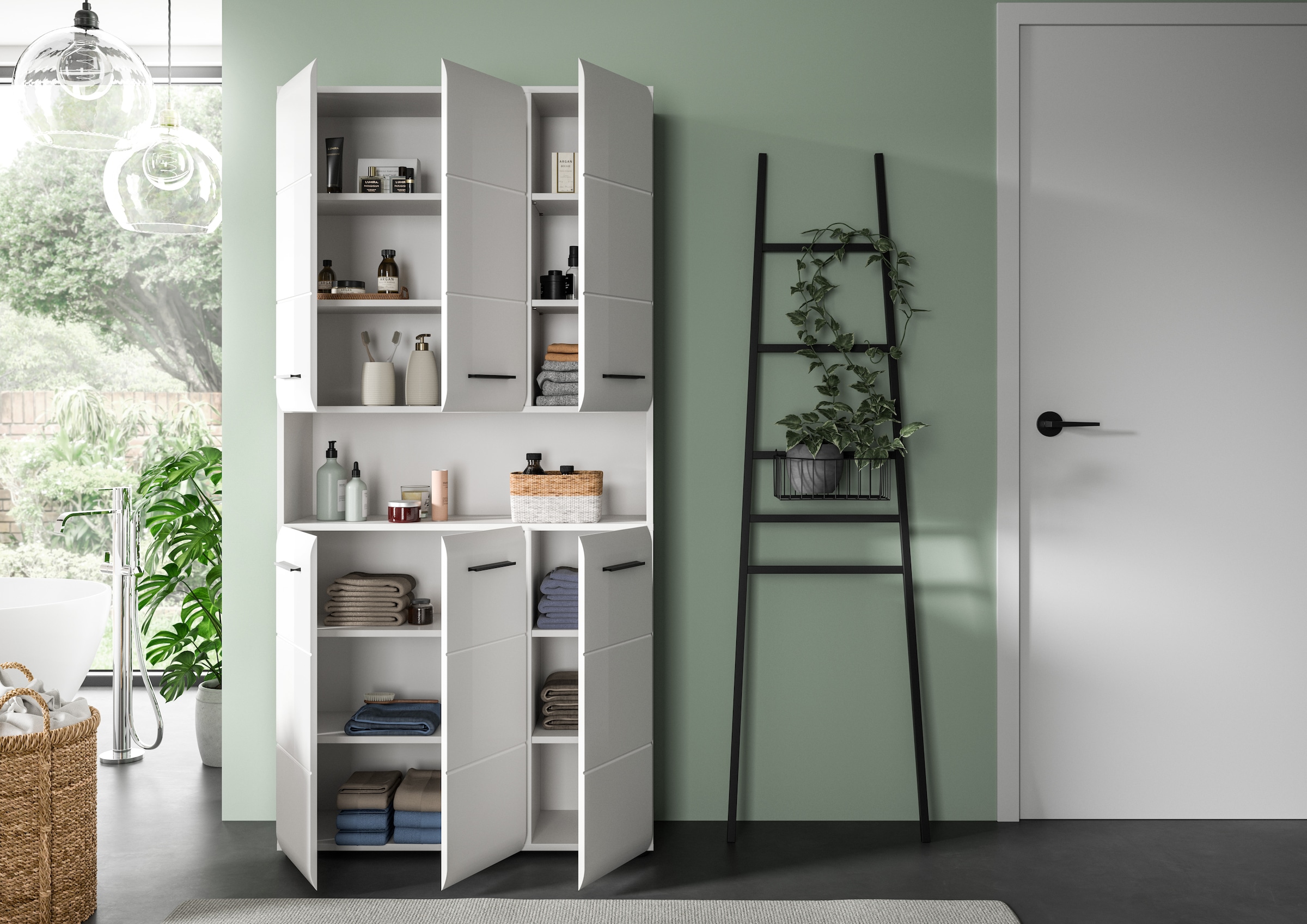 INOSIGN Stauraumschrank 1 Stk. tlg. Florenz, Mehrzweckschrank, Weiß Hochglanz Tiefzieh, 13 Fächer