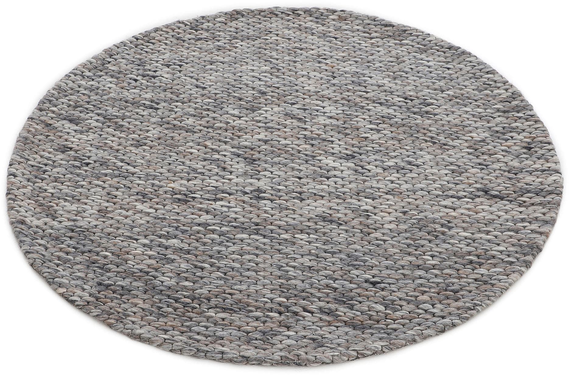 carpetfine Wollteppich »Sina«, rund, 14 mm Höhe, grobe Struktur, Zeitloses Design, reine Wolle, Wohnzimmer