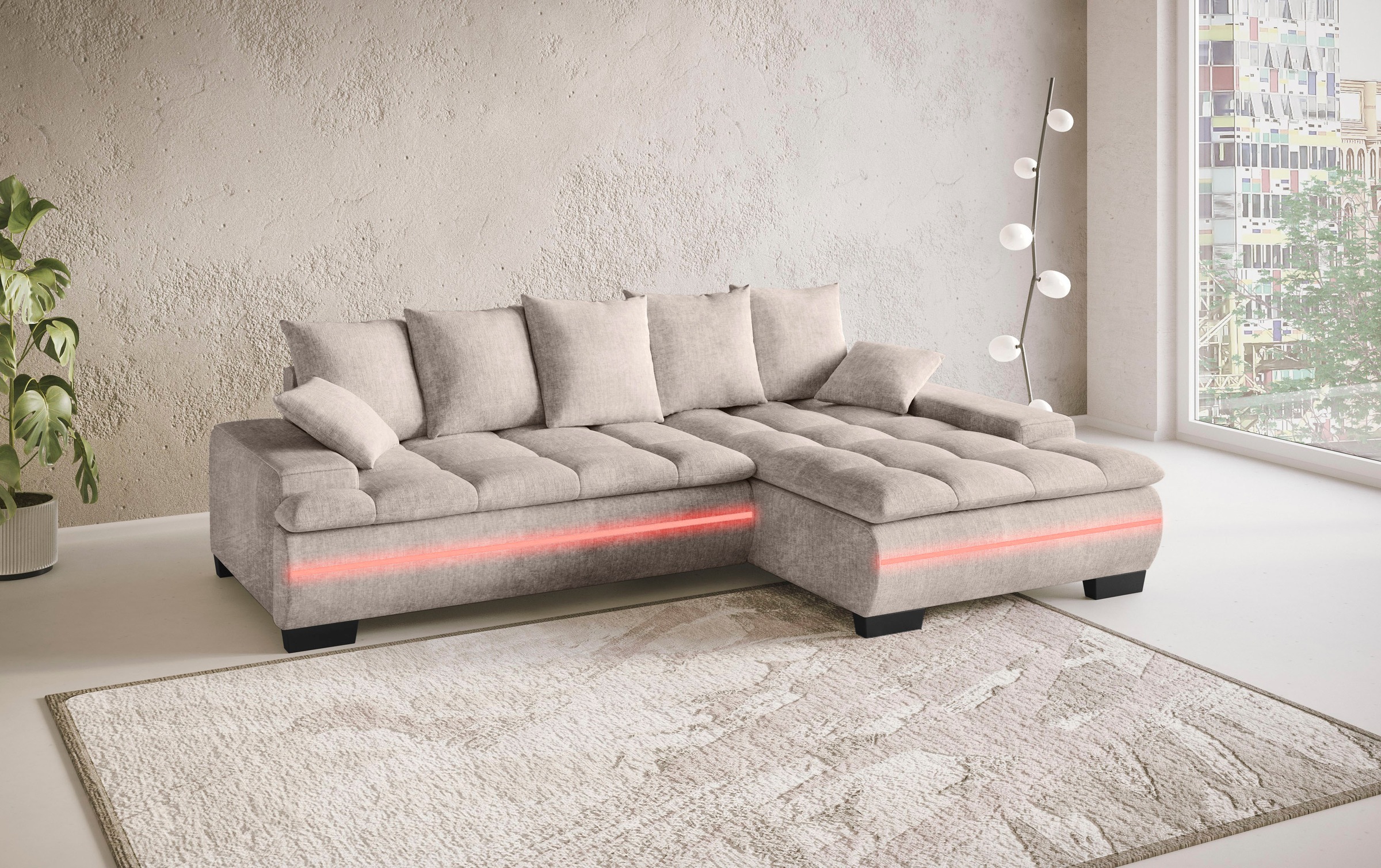 Mr. Couch Ecksofa »Haiti II, L-Form«, RGB-LED Beleuchtung, wahlweise mit Kaltschaum, Bett, Bettkasten