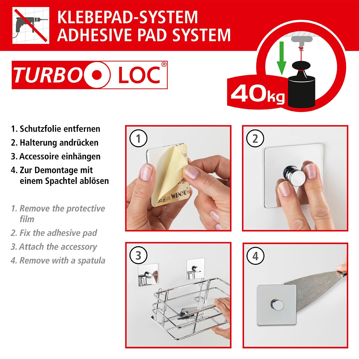 WENKO Wandhaken »Turbo-Loc® Quadro«, ohne Bohren