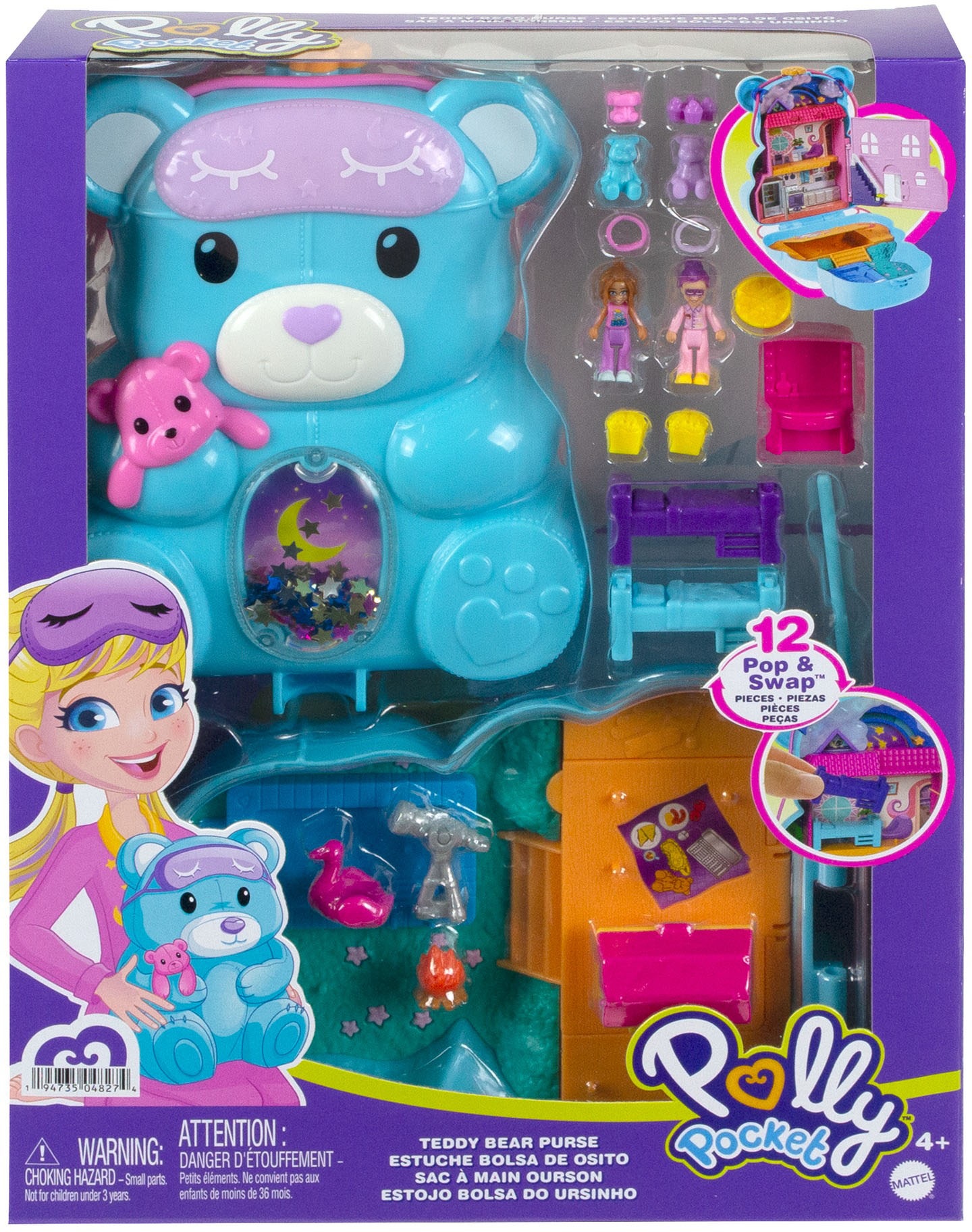 Polly Pocket Spielwelt »Sleepover Teddybär-Tasche«, mit 2 Figuren und Zubehör