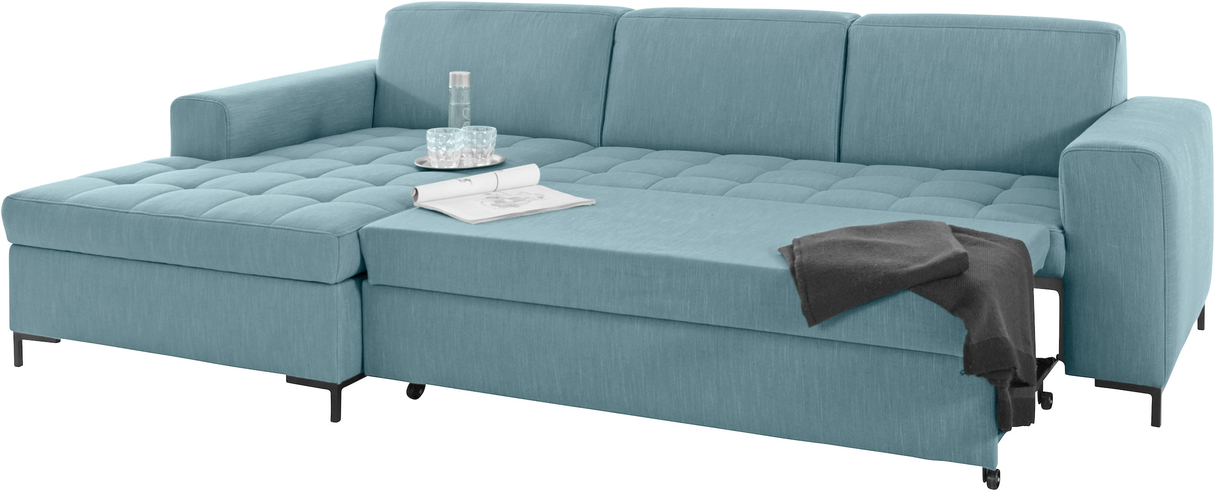 OTTO products Ecksofa »Grazzo, zeitlos und elegant, mit moderner Sitzheftung, L-Form«, hochwertige Stoffe aus recyceltem Material, Steppung im Sitzbereich