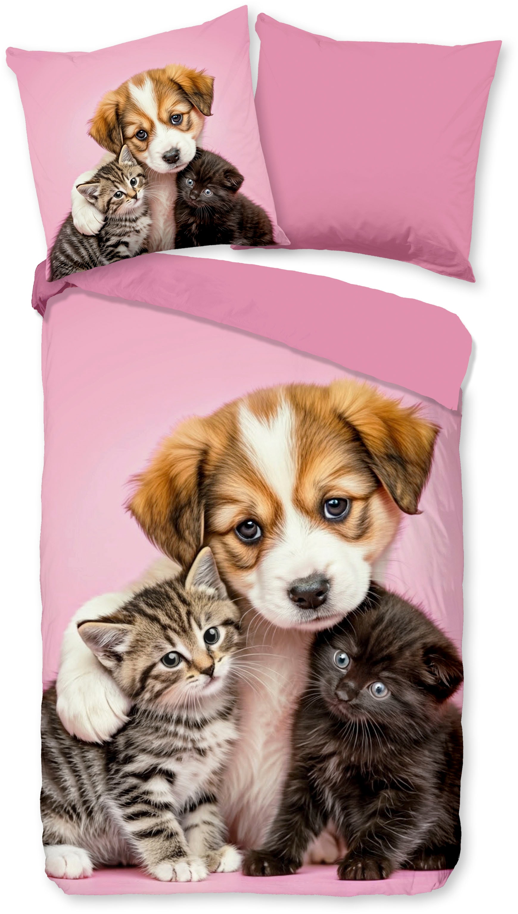 PURE luxury collection Kinderbettwäsche »Amis« 2 Stk. tlg. Mikrofaser, 135x200, 2 Teilig, Wendeoptik, Mädchen, Hund, Katze
