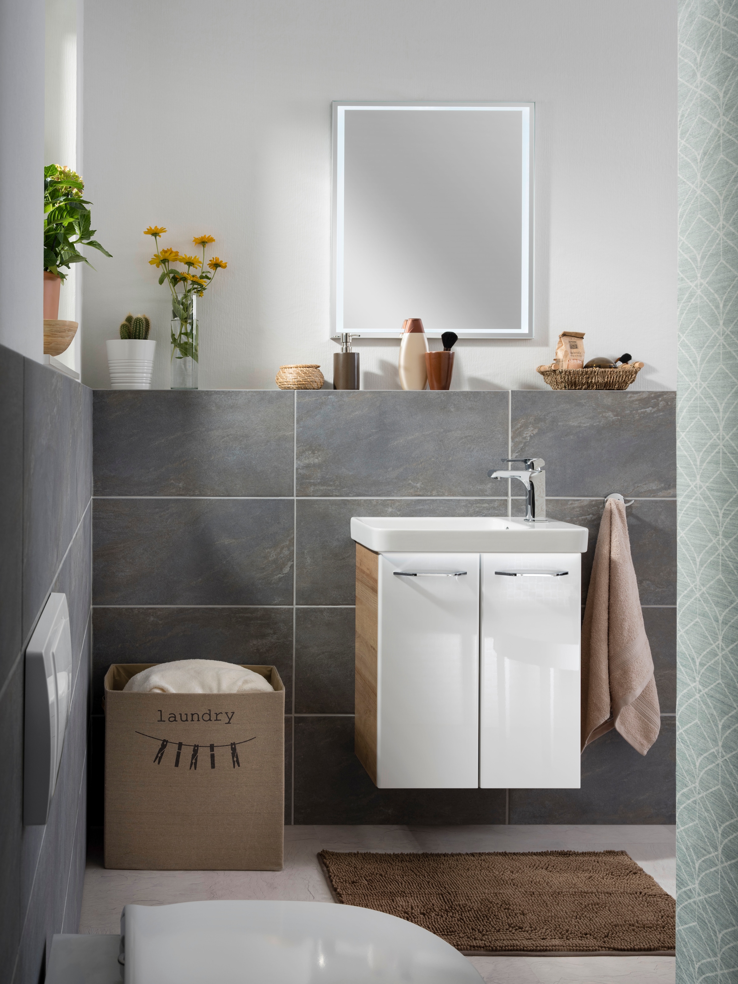 FACKELMANN Waschtisch »Mini-Gäste-WC-Set MILANO« 2-teilig, 2 tlg. Badmöbel, Breite 55cm