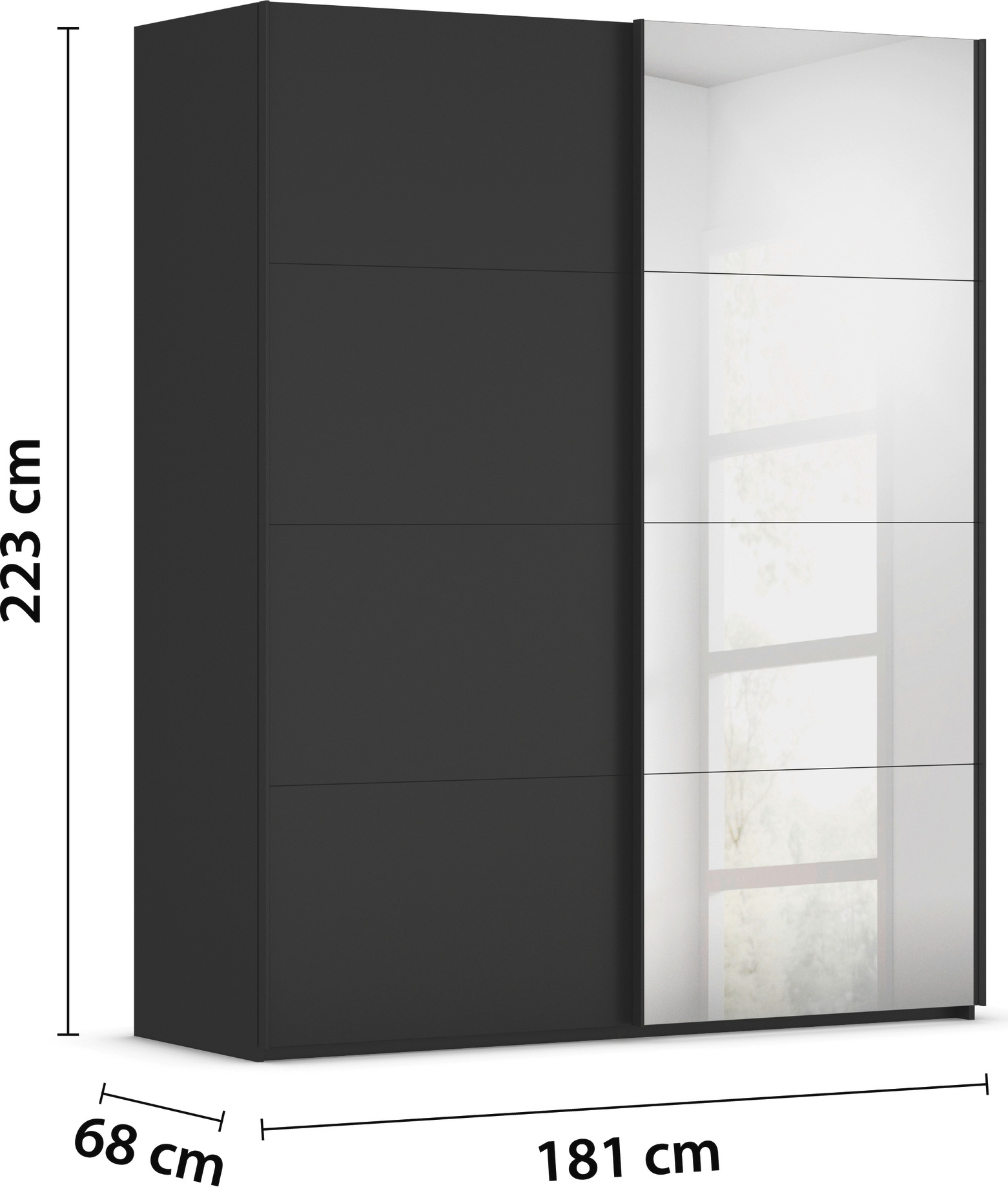 rauch Schwebetürenschrank »Kleiderschrank Schrank Garderobe Schlafzimmerschrank SCALE-FYRA« edle viergeteilte Türen mit Spiegel und vielen Farben MADE IN GERMANY