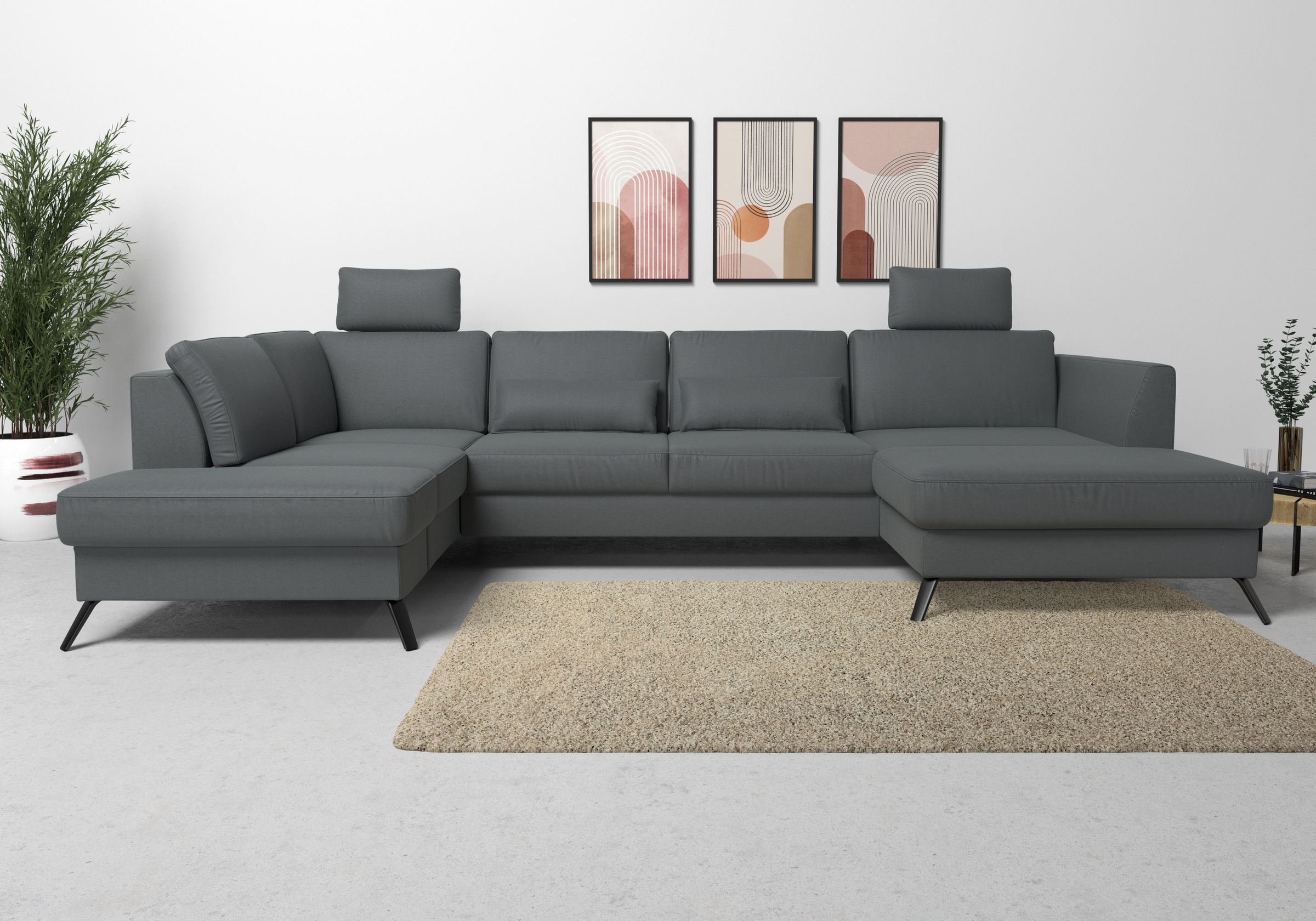 sit&more Wohnlandschaft »Olsen U-Form«, inklusive Sitztiefenverstellung, wahlweise mit Bettfunktion, 15cm hoch