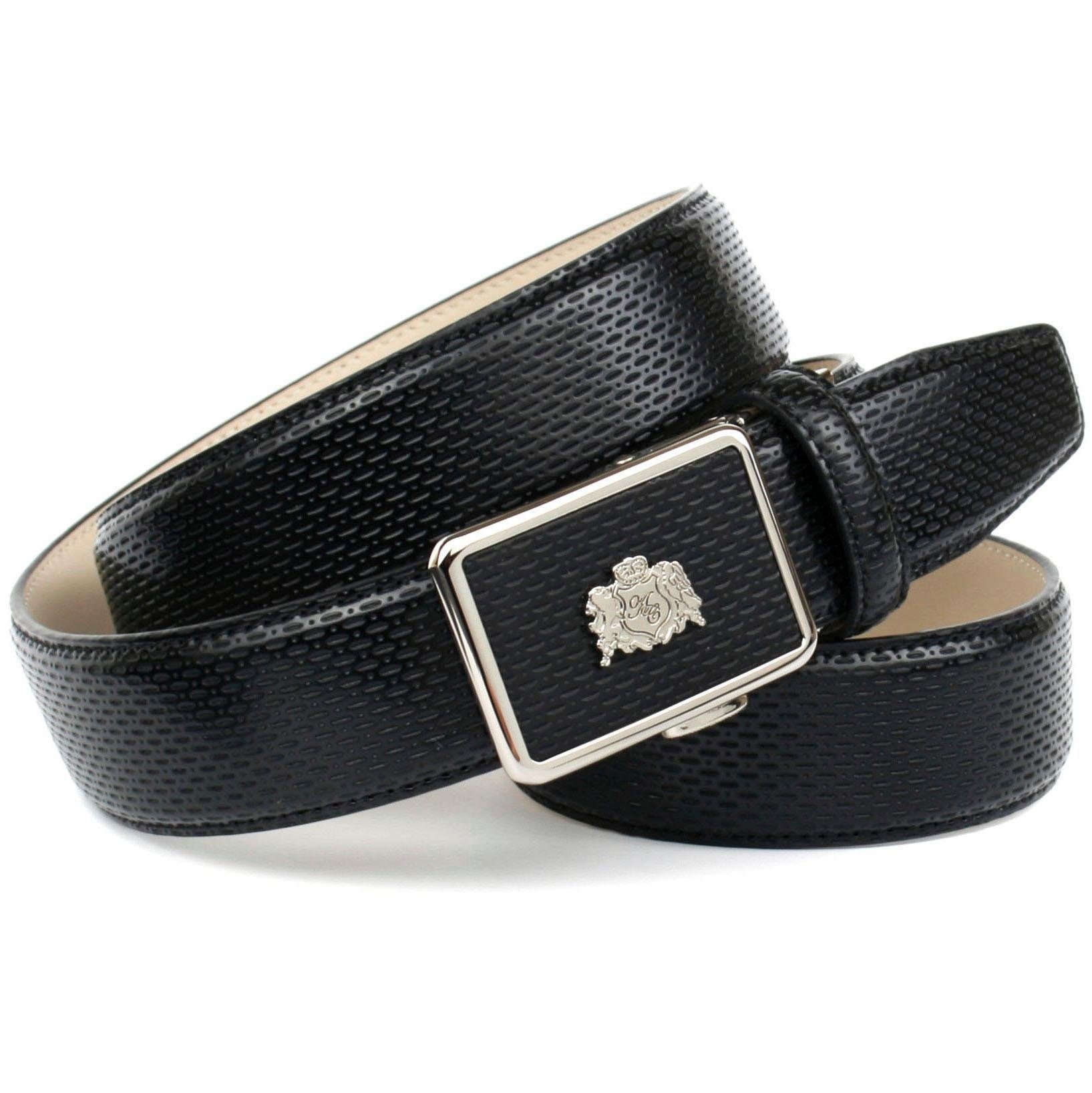 Anthoni Crown Ledergürtel, für schwarze Schuhe Wappen Leder, mit kleinem kaufen bequem perforiertem mit