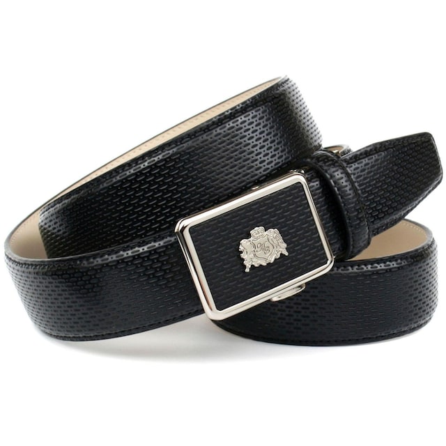Anthoni Crown Ledergürtel, für schwarze Schuhe mit perforiertem Leder, mit  kleinem Wappen bequem kaufen