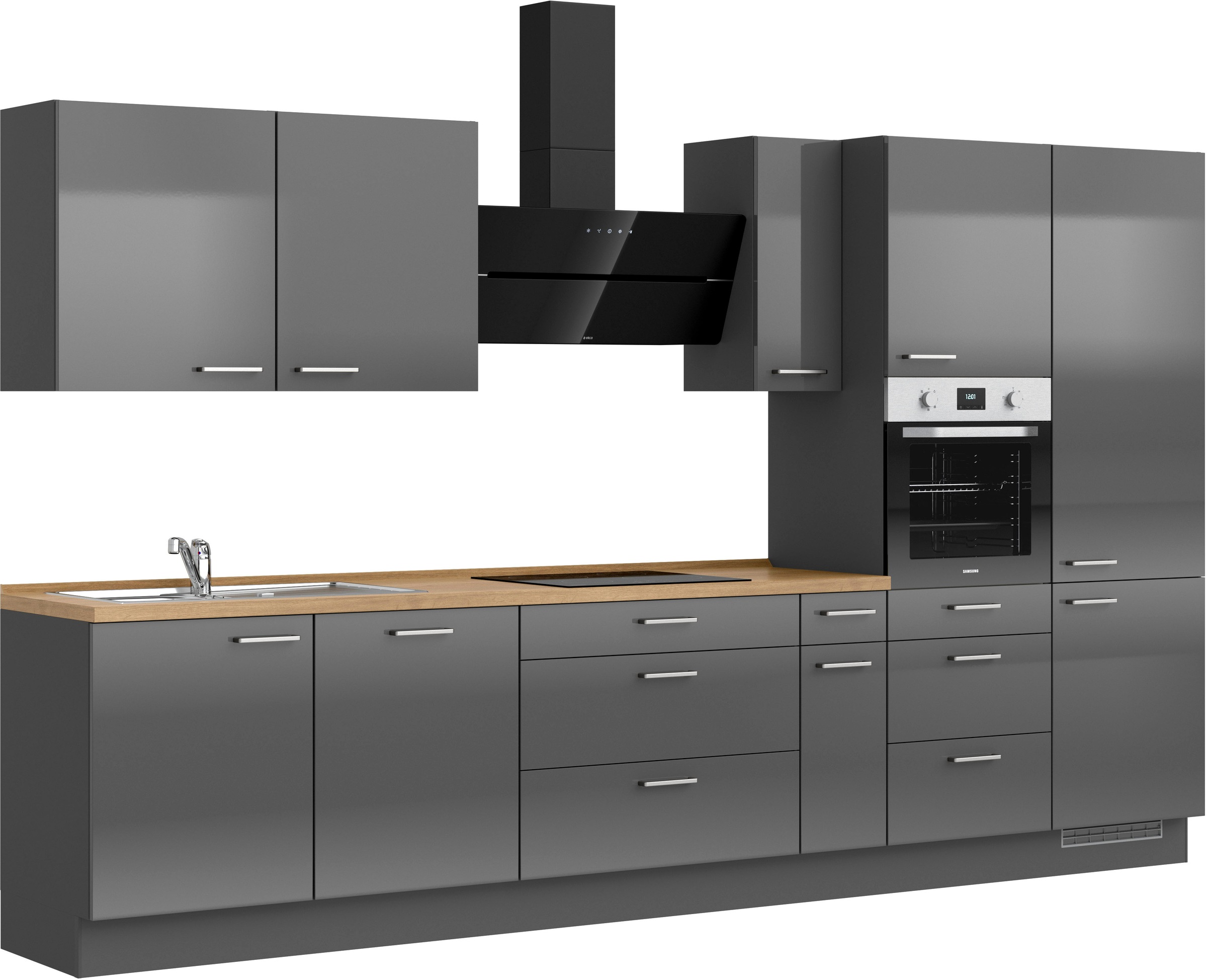 nobilia® Küchenzeile »"Flash II" mit Hochglanz Fronten«, vormontiert, Ausrichtung wählbar, Breite 360 cm, wahlw. mit E-Geräten