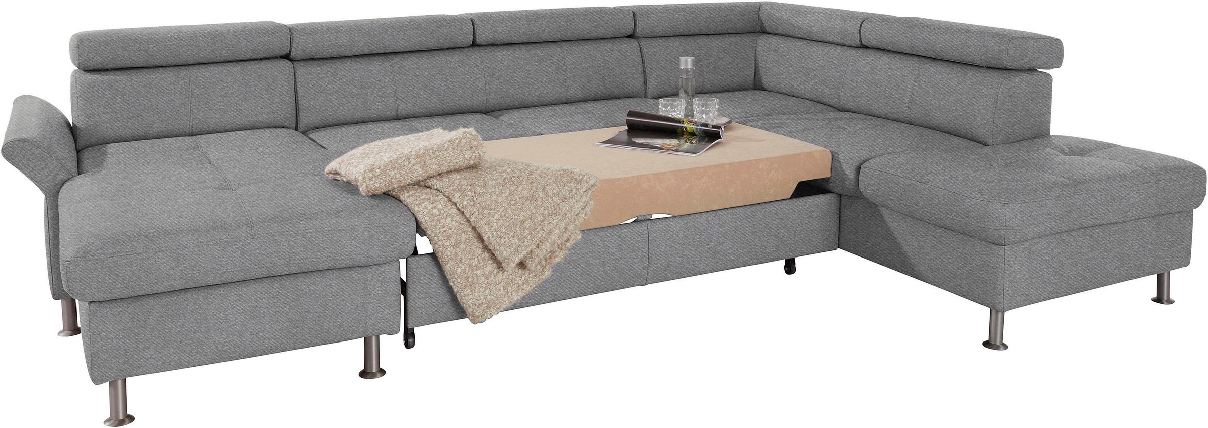 exxpo - sofa fashion Wohnlandschaft »Maretto, bequem und komfortabel, aufwendige Sitzsteppung, U-Form«, inkl. Kopfteilverstellung für mehr Sitzkomfort, wahlweise Bettfunktion