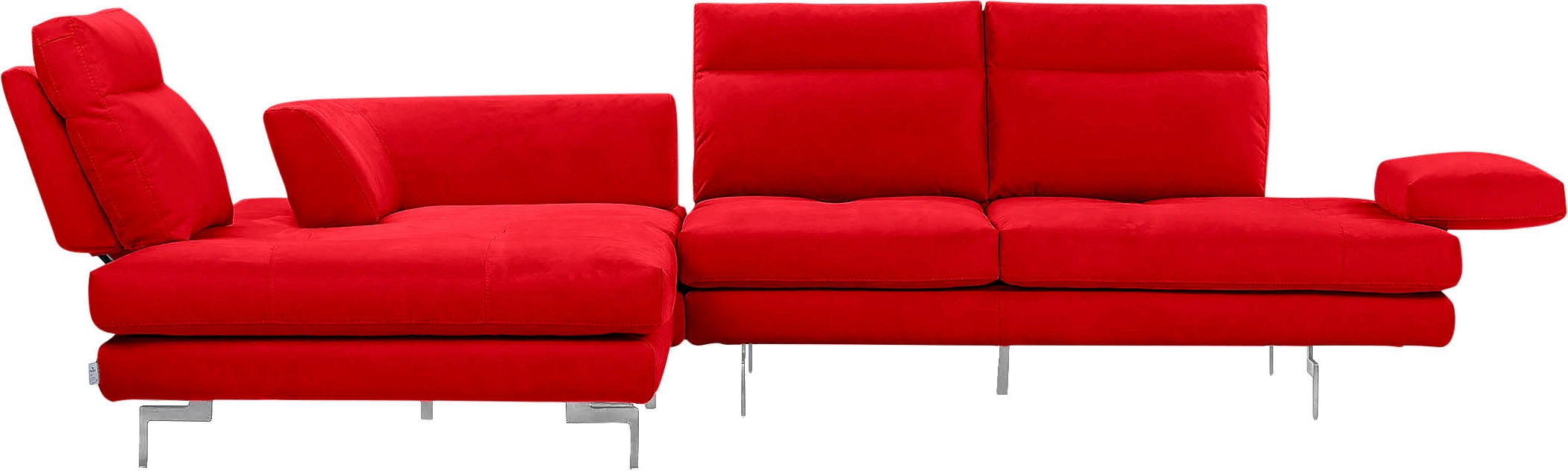 CALIA ITALIA Ecksofa »Toby Wing, L-Form, Designsofa mit sensationellem Sitzkomfort«, Sitztiefenverstell.,wahlw. mit Kissen-Set, Füße chrom glänzend