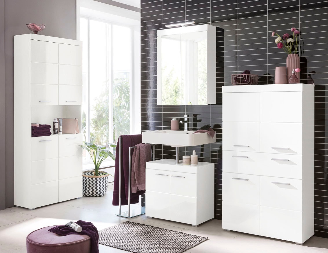 welltime Midischrank »Avena« Standschrank mit 4 Türen, 1 Schublade - (B/T/H) 73/31/130 cm