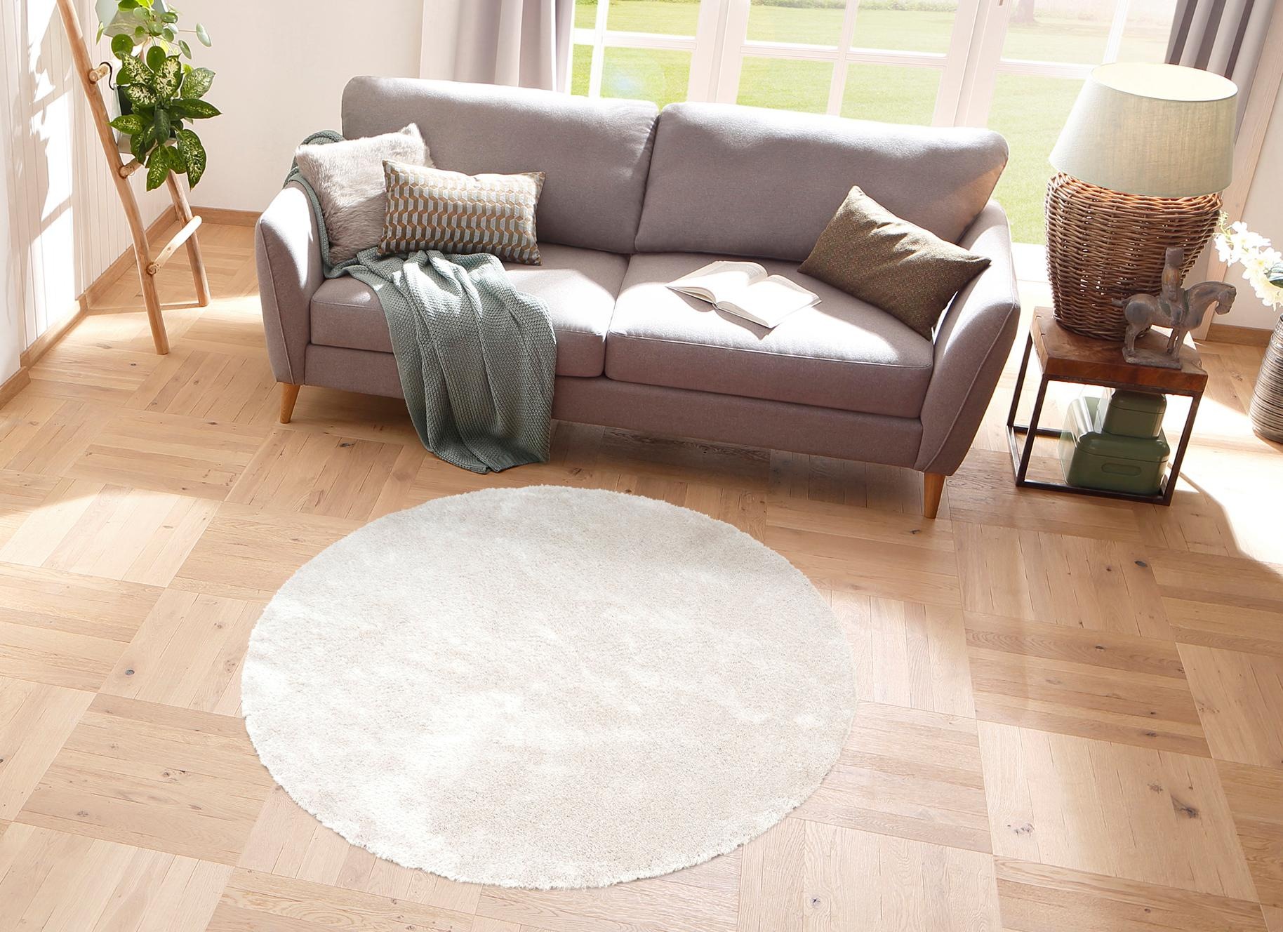 Bruno Banani Hochflor-Teppich »Dana Teppich, Kundenliebling«, rund, 30 mm Höhe, unifarben, Mikrofaser Teppiche, Wohnzimmer, Schlafzimmer, Esszimmer