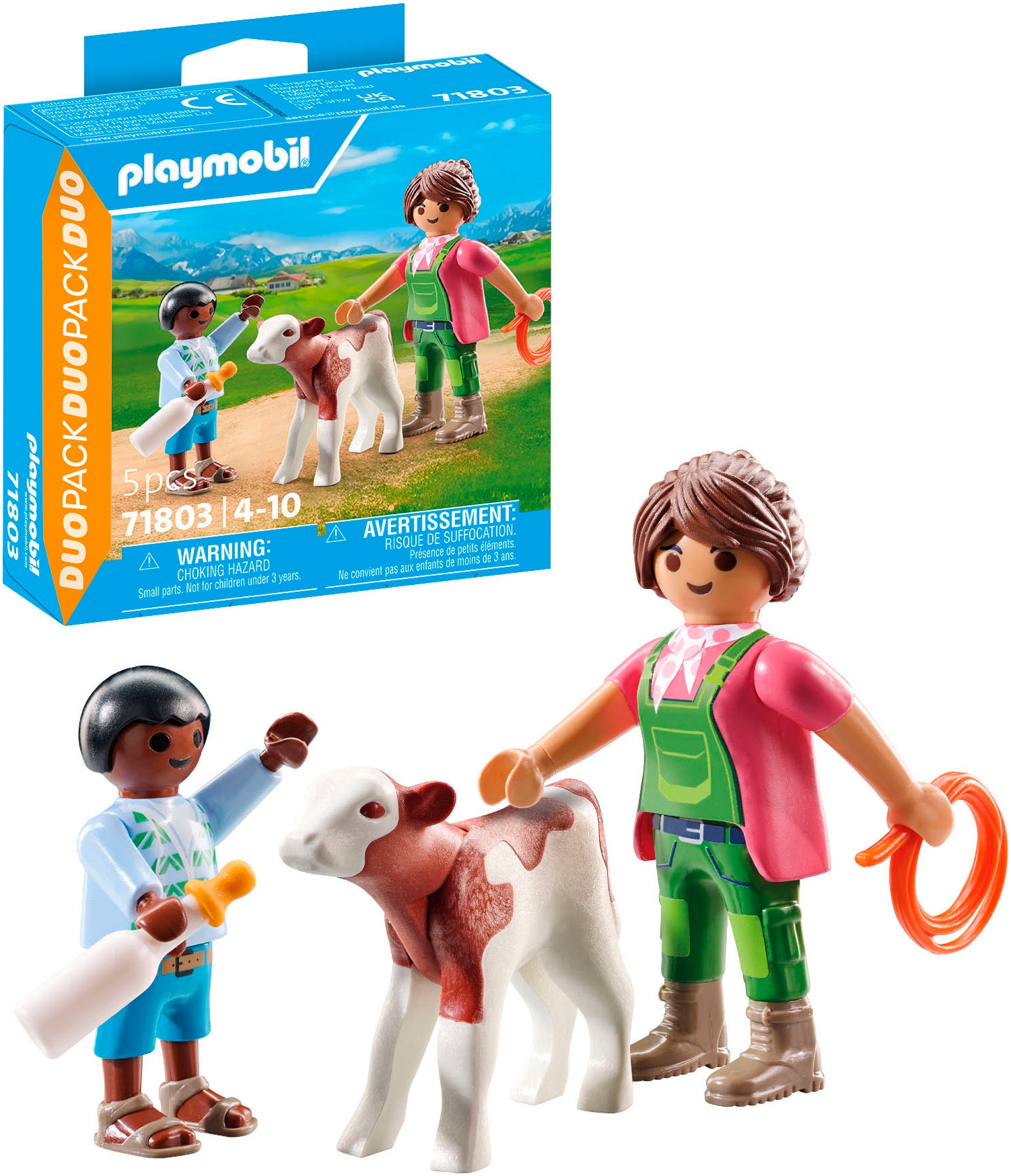 Playmobil® Konstruktions-Spielset »Bäuerin mit Kind und Kalb (71803), Playmobil DuoPack« Made in Europe