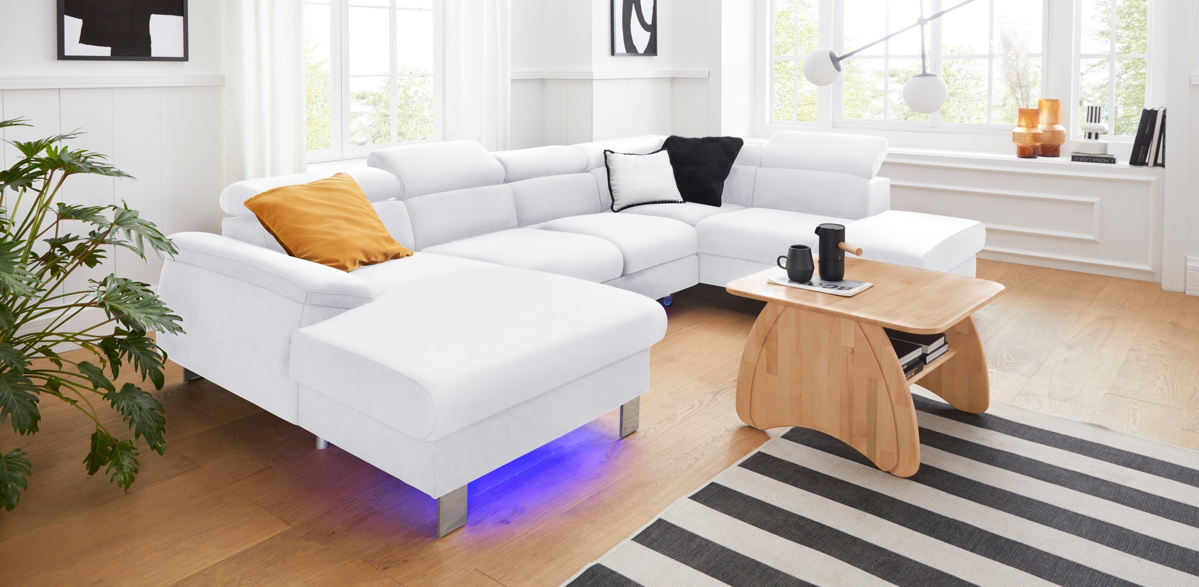 COTTA Polstergarnitur »Komaris U-Form«, (Set), Set bestehend aus: Wohnlandschaft mit Kopfteilverstellung & Hocker