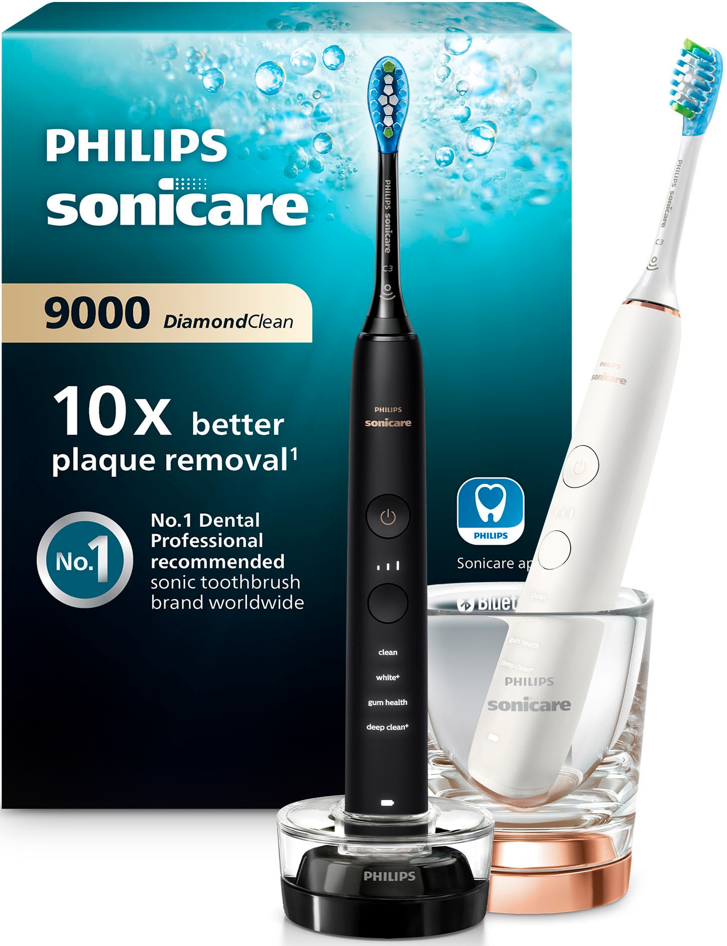 PHILIPS SONICARE Elektrische Zahnbürste »DiamondClean 9000 HX9914« 2 Stk. Aufsteckbürsten DiamondClean Premium Schallzahnbürste, Doppelpack inkl....