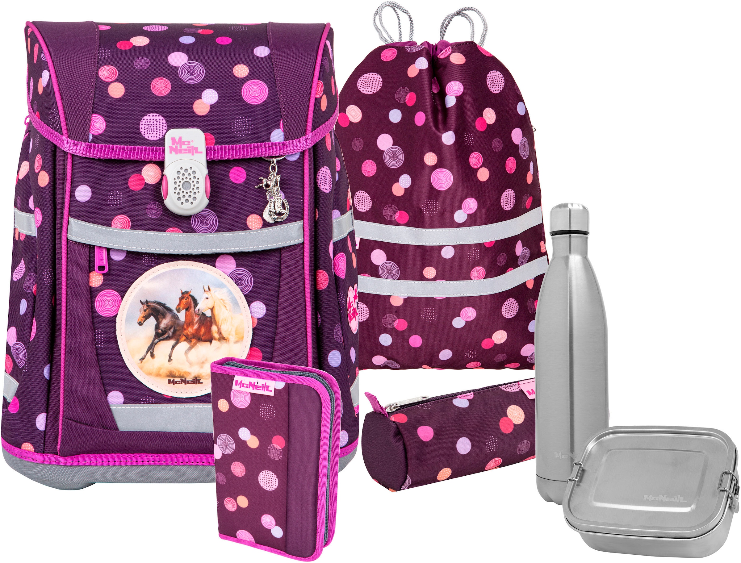 MCNEILL Schulranzen »Tenero, Ruby« reflektierende Streifen auf den Schultergurten;retroreflektierende Flächen inkl. Federmäppchen, Turnbeutel,...