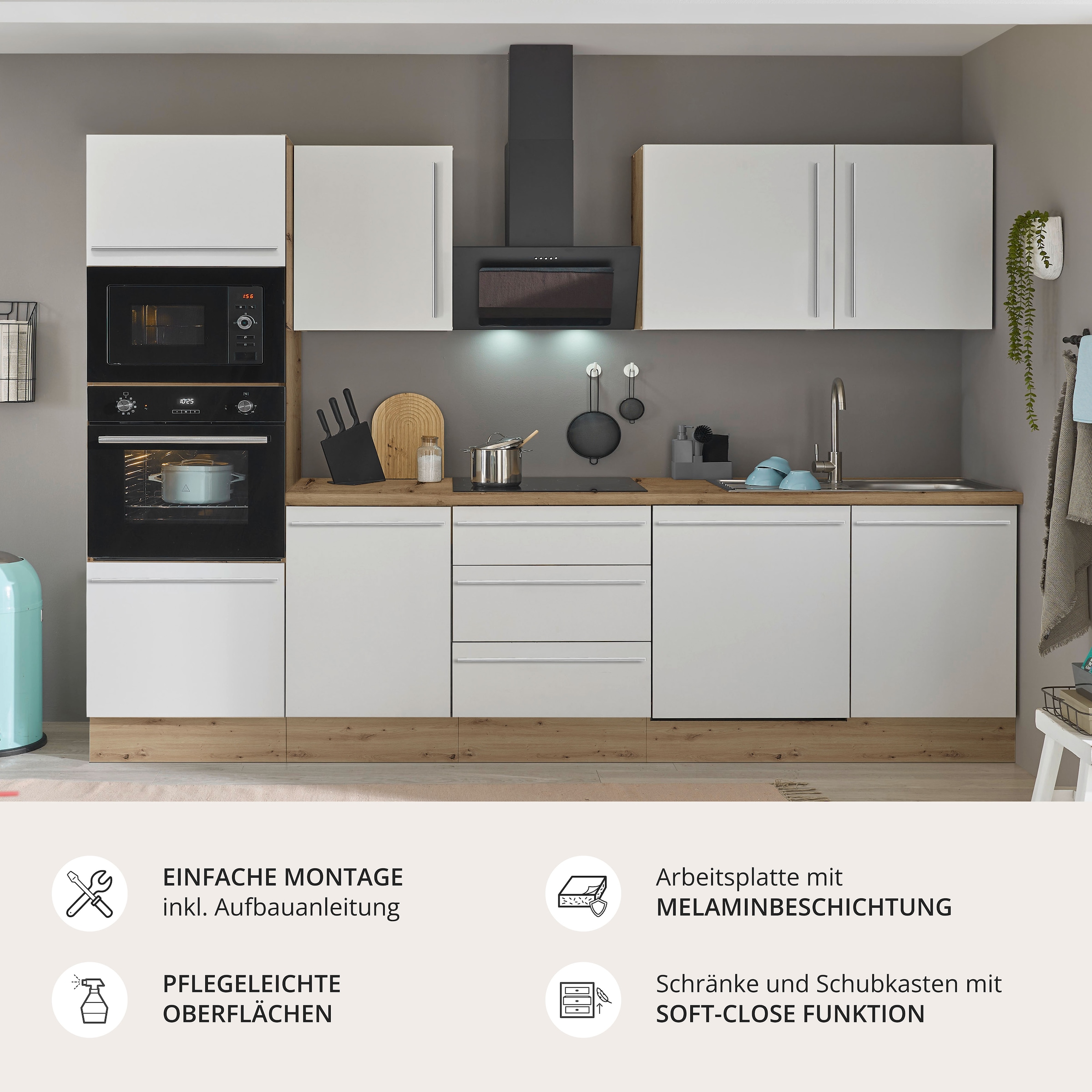 KOCHSTATION Küchenzeile »Florida« Breite 280 cm, wahlweise mit E-Geräten,Softclose für Türen/Schubkästen