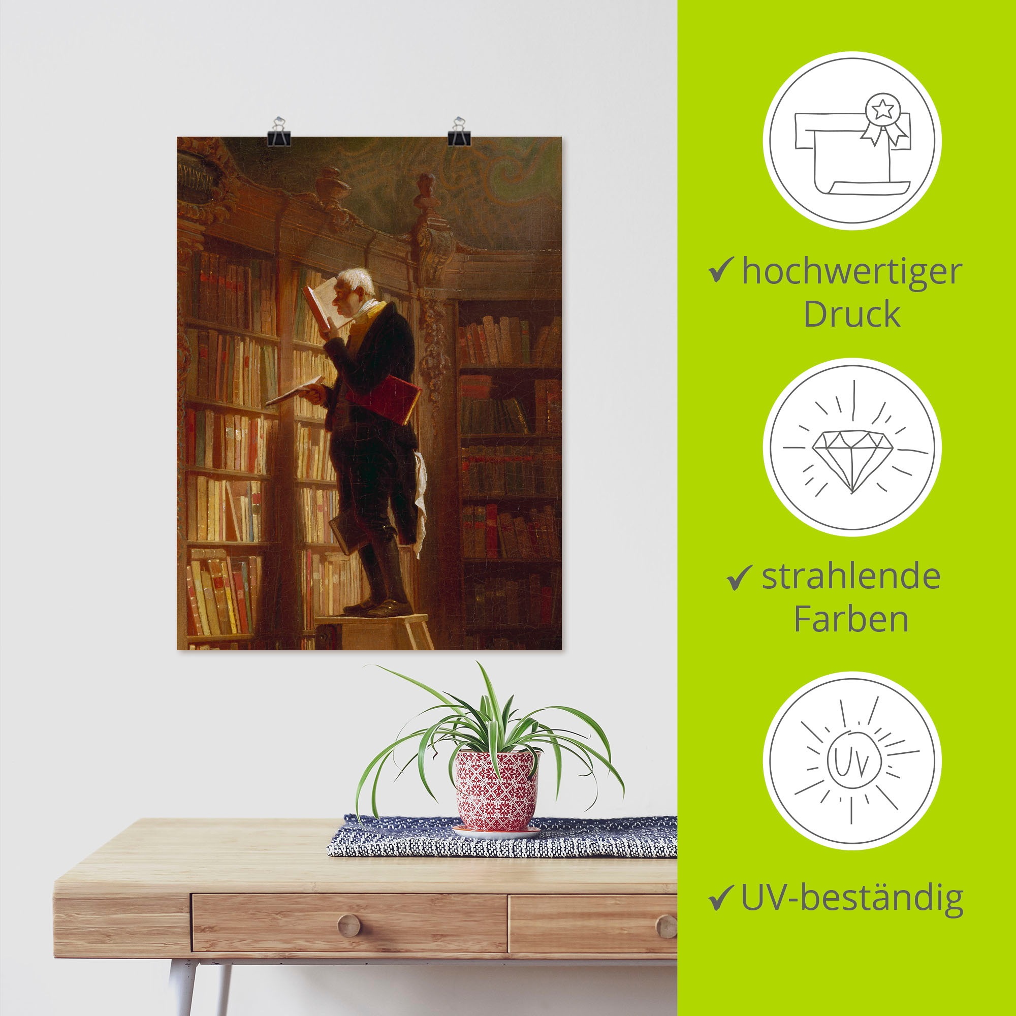 Artland Wandbild »Der Bücherwurm (Detail). Um 1850«, Mann, (1 St.), als Leinwandbild, Poster in verschied. Größen