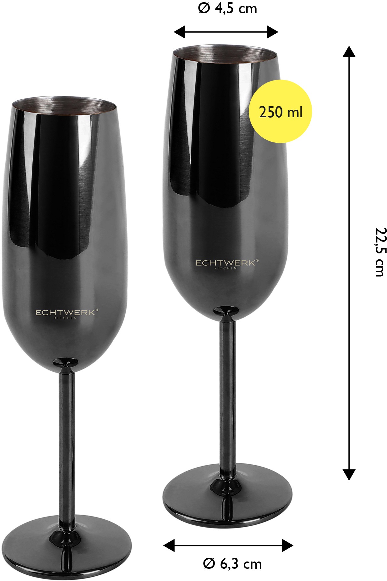 ECHTWERK Champagnerglas, (Set, 2 tlg.), Sektglas, Sektkelch, Champagnerkelch, bruchsicher, 250 ml