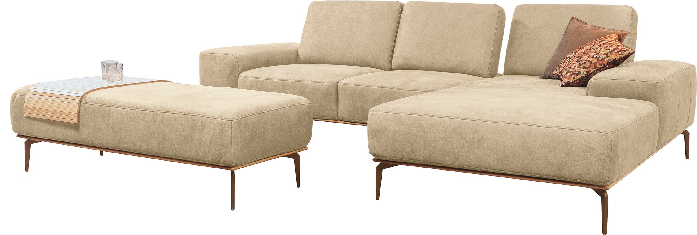 W.SCHILLIG Ecksofa »run, Designsofa mit tollem Sitzkomfort, bequem, L-Form«, mit Holzsockel, Füße in Bronze pulverbeschichtet, Breite 279 cm