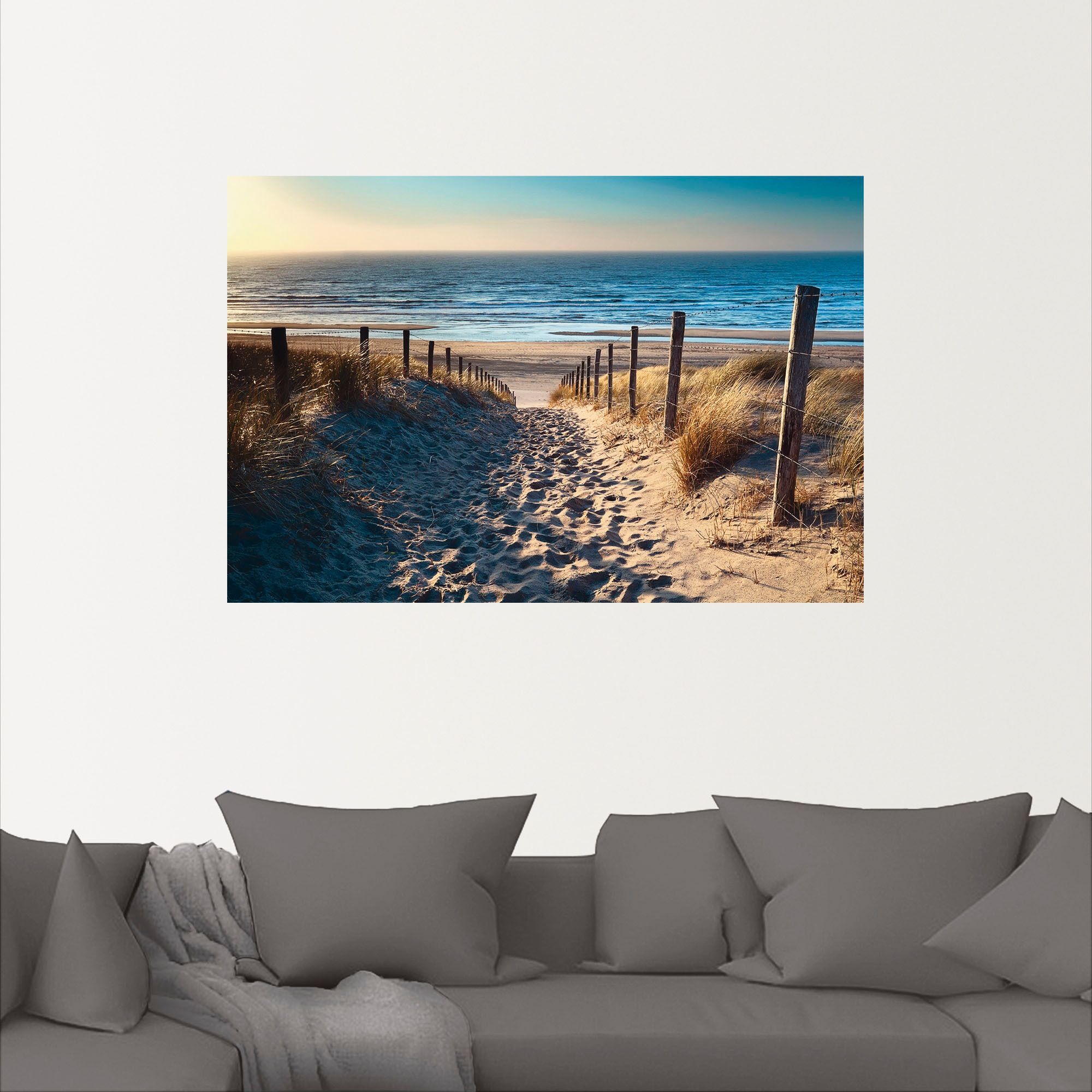 Artland Wandbild »Weg zum Nordseestrand Sonnenuntergang«, Strand, (1 St.), als Alubild, Outdoorbild, Leinwandbild, Poster, Wandaufkleber