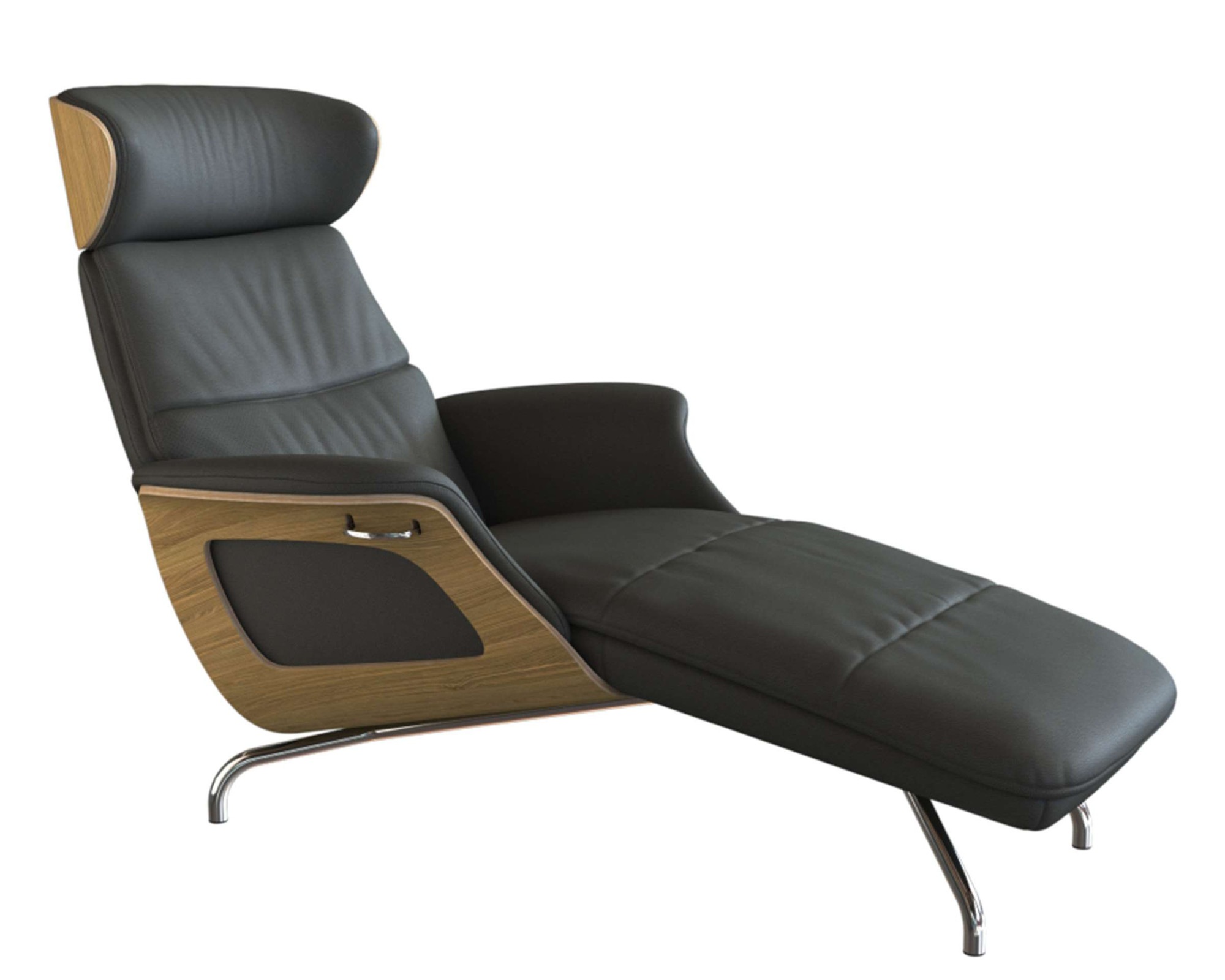 FLEXLUX Loungesessel »Clement Chaislongue, Relaxstuhl, Liegesessel,«, Rücken- & Kopfteilverstellung, Armlehne gepolstert geölt, Fuß Alu