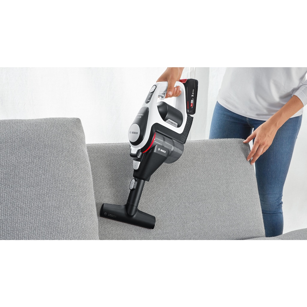 BOSCH Akku-Stielstaubsauger »BKS8214W«, 45 Min Laufzeit, inkl. XXL-Polsterdüse und flexibler Fugendüse