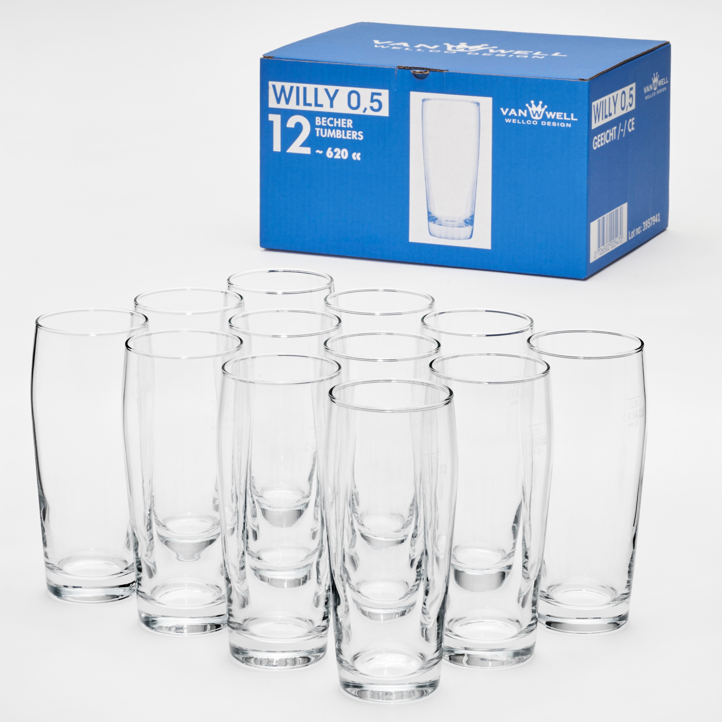 van Well Bierglas »Willybecher«, (Set, 12 tlg., 12 Willybecher 0,5l), 0,5 L günstig online kaufen