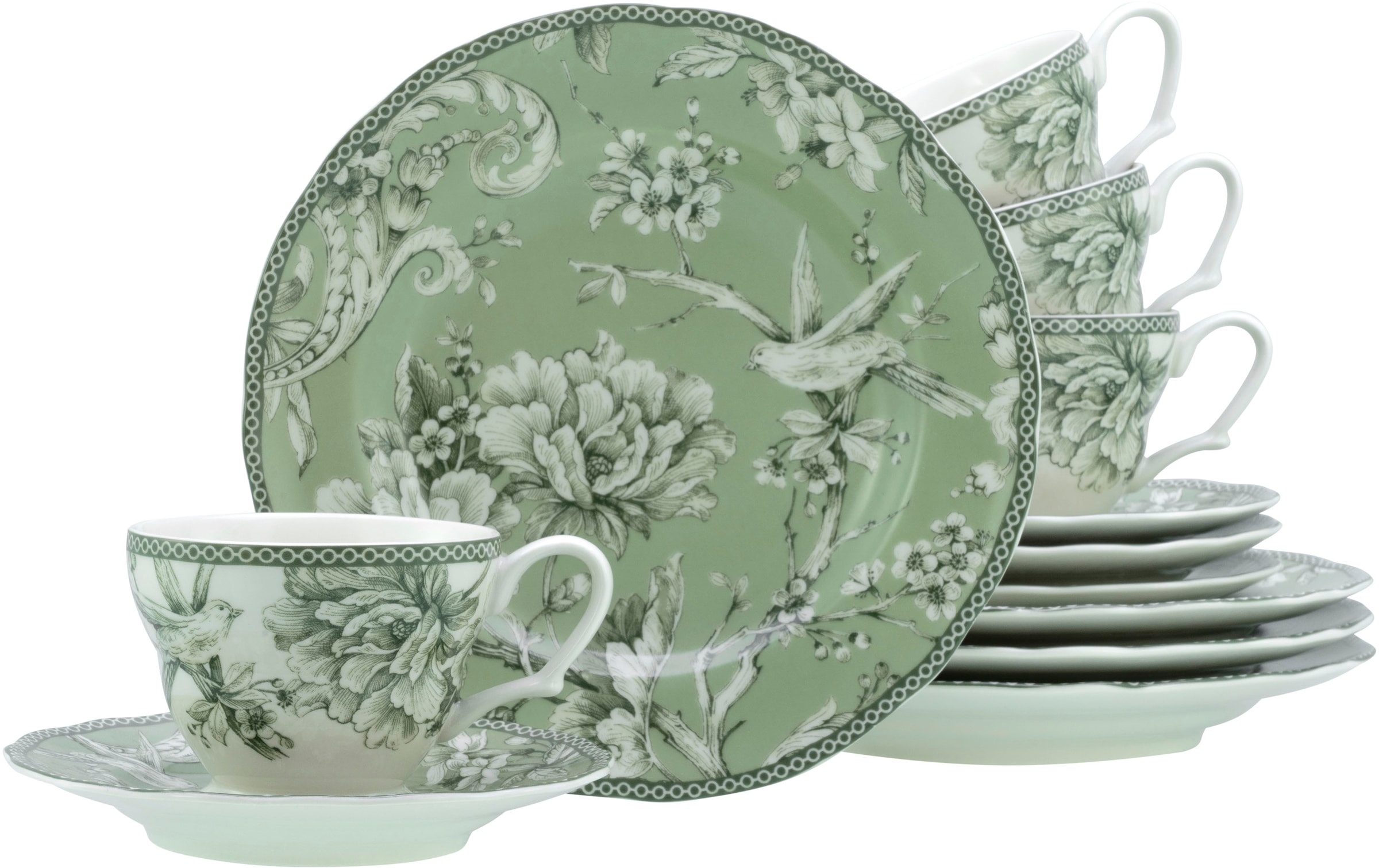 CreaTable Kaffeeservice »Adelaide, Service 12-tlg.« Nostalgischer Vintage Dekor, Elegante Form