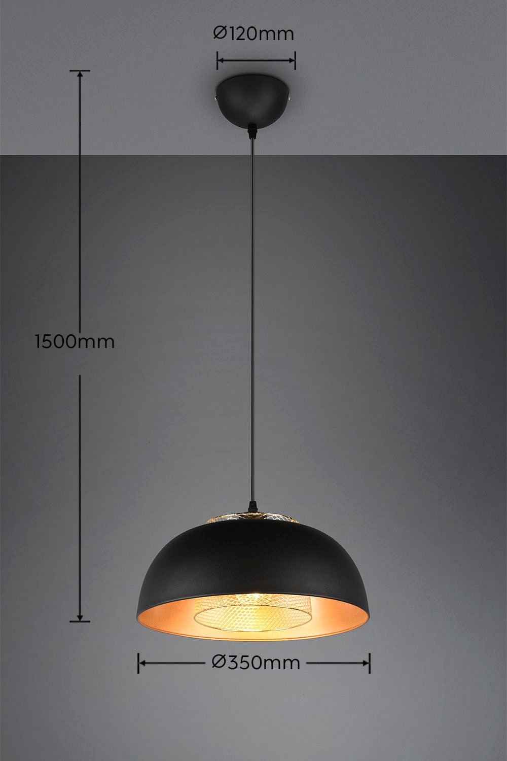 REALITY Leuchten Pendelleuchte »Punch«, 1 flammig, Leuchtmittel E27 | ohne Leuchtmittel, Industrie-Look mit Doppelschirm schwarz-gold, exkl 1xE27 max 40W