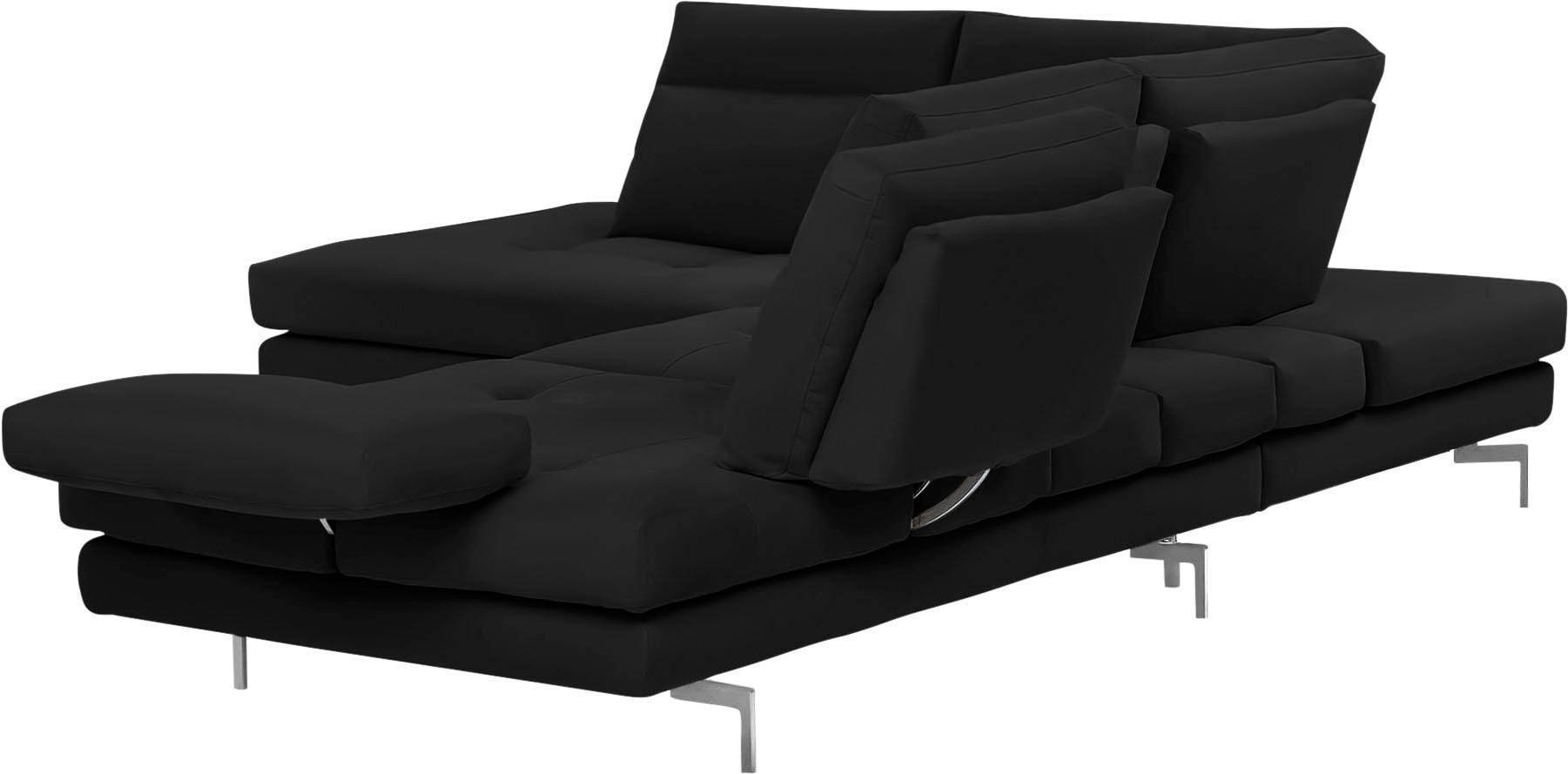 CALIA ITALIA Ecksofa »Toby Wing, L-Form, Multifunktionssofa, bequem und edel«, Sitztiefenverstellung und Armteilfunktion, Füße chrom glänzend