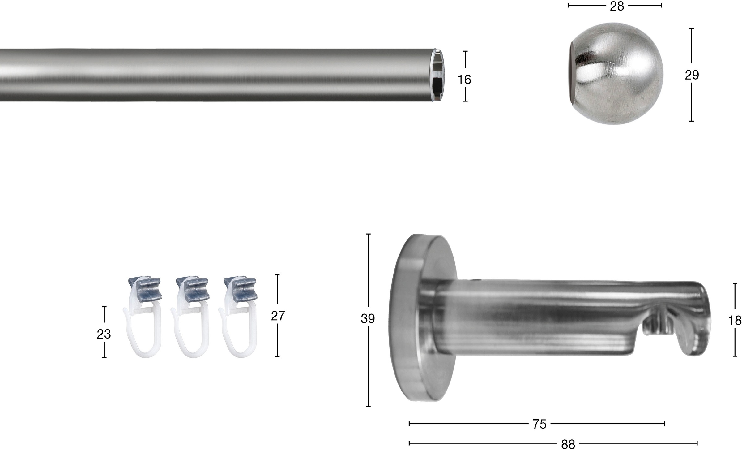 GARESA Gardinenstange »KUGEL« Ø 16 mm 1 läufig-läufig Wunschmaßlänge Innenl günstig online kaufen