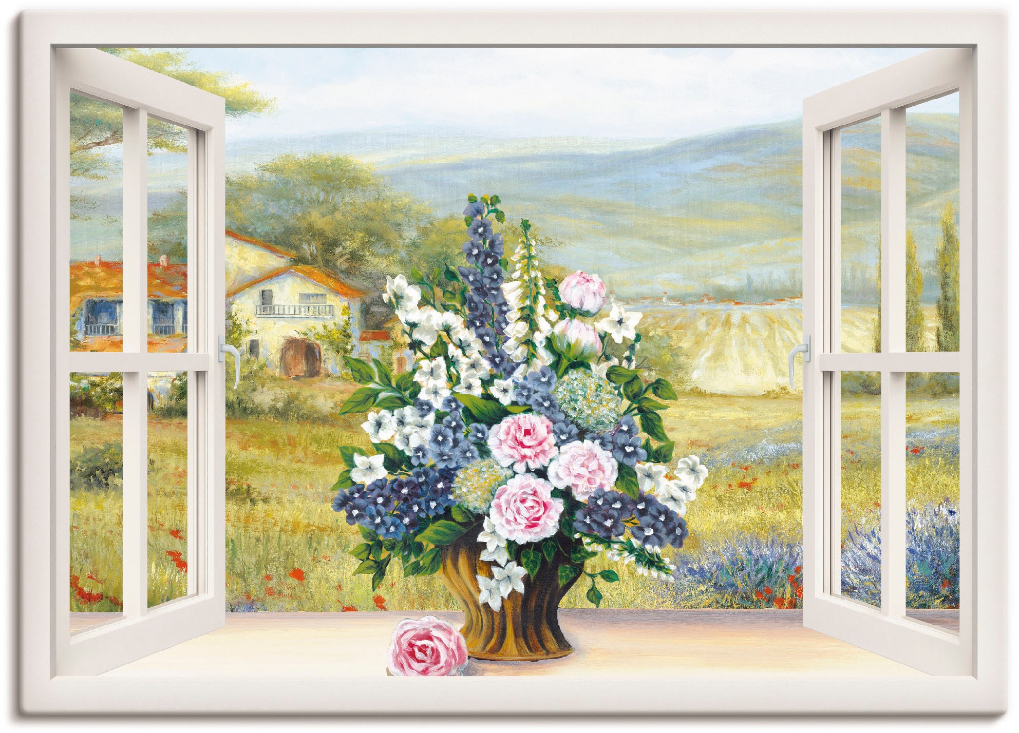 Artland Leinwandbild »Blumenbouquet am weißen Fenster« Arrangements 1 Stk. günstig online kaufen