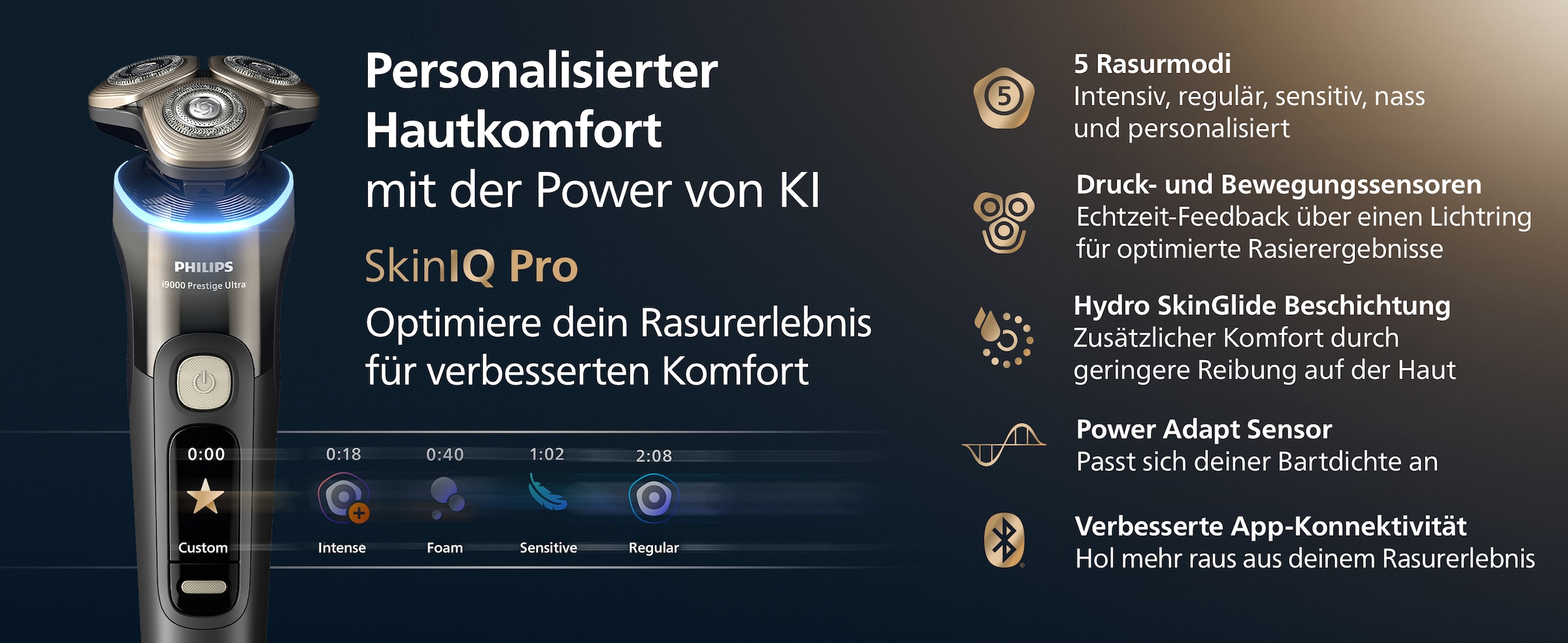 Philips Elektrorasierer »Series i9000 Prestige Ultra XP9402/31«, 1 St. Aufsätze, mit SkinIQ Technologie, inkl. Ladestand, Reiseetui, 1 Kartusche