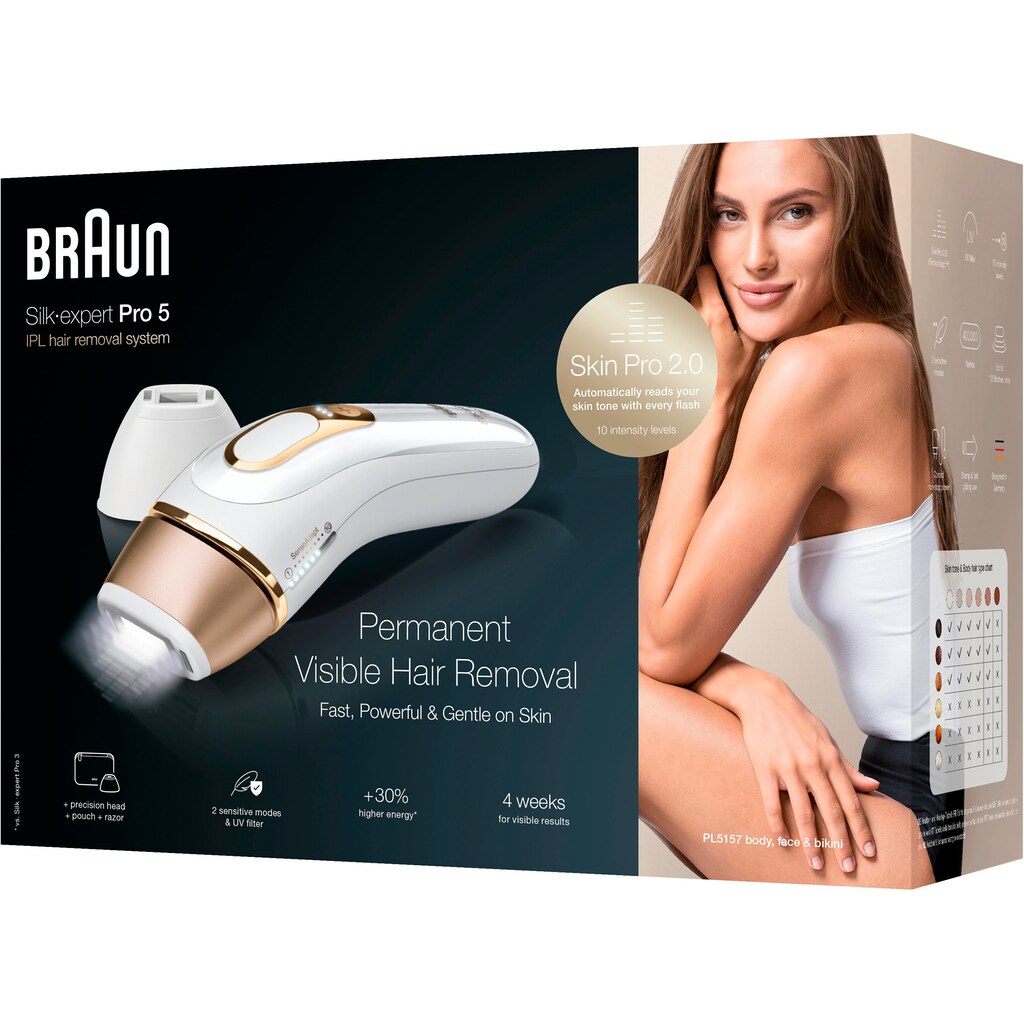 Braun IPL-Haarentferner »Silk-Expert Pro 5 PL5157 IPL«, 400.000 Lichtimpulse, Skin Pro 2.0 Sensor