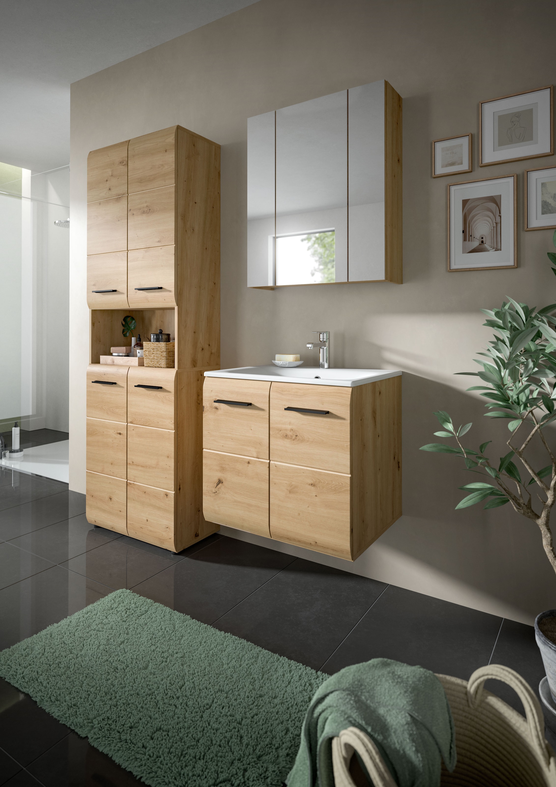 INOSIGN Waschbeckenunterschrank, (2 St.), Florenz, Waschtisch inkl. Waschbecken, Artisan Oak NB, 60 cm breit