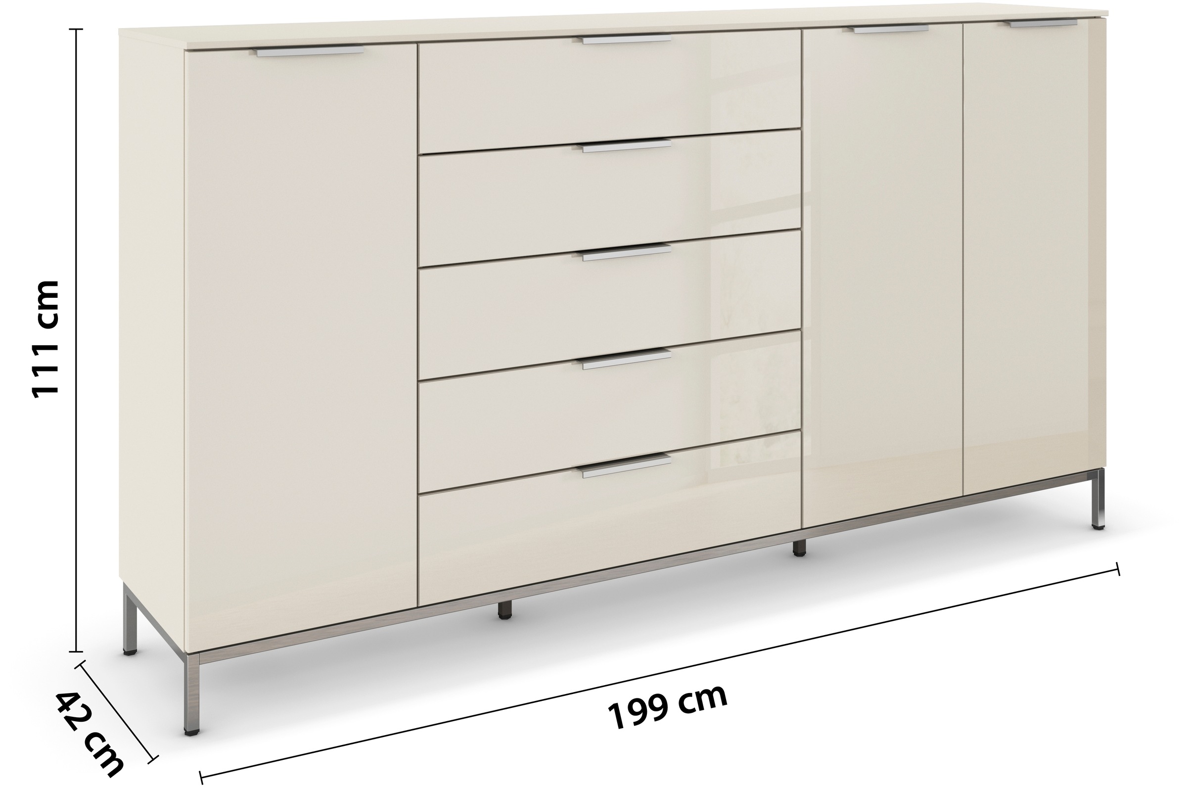 rauch Kombikommode »Kommode Türkommode Sideboard Kombikommode FLIPP mit Glasfront«, (Breite 200 cm mit 4 Einlegeböden), 3-türig mit 5 Schubladen und Soft-Close-Funktion sowie Glasfront