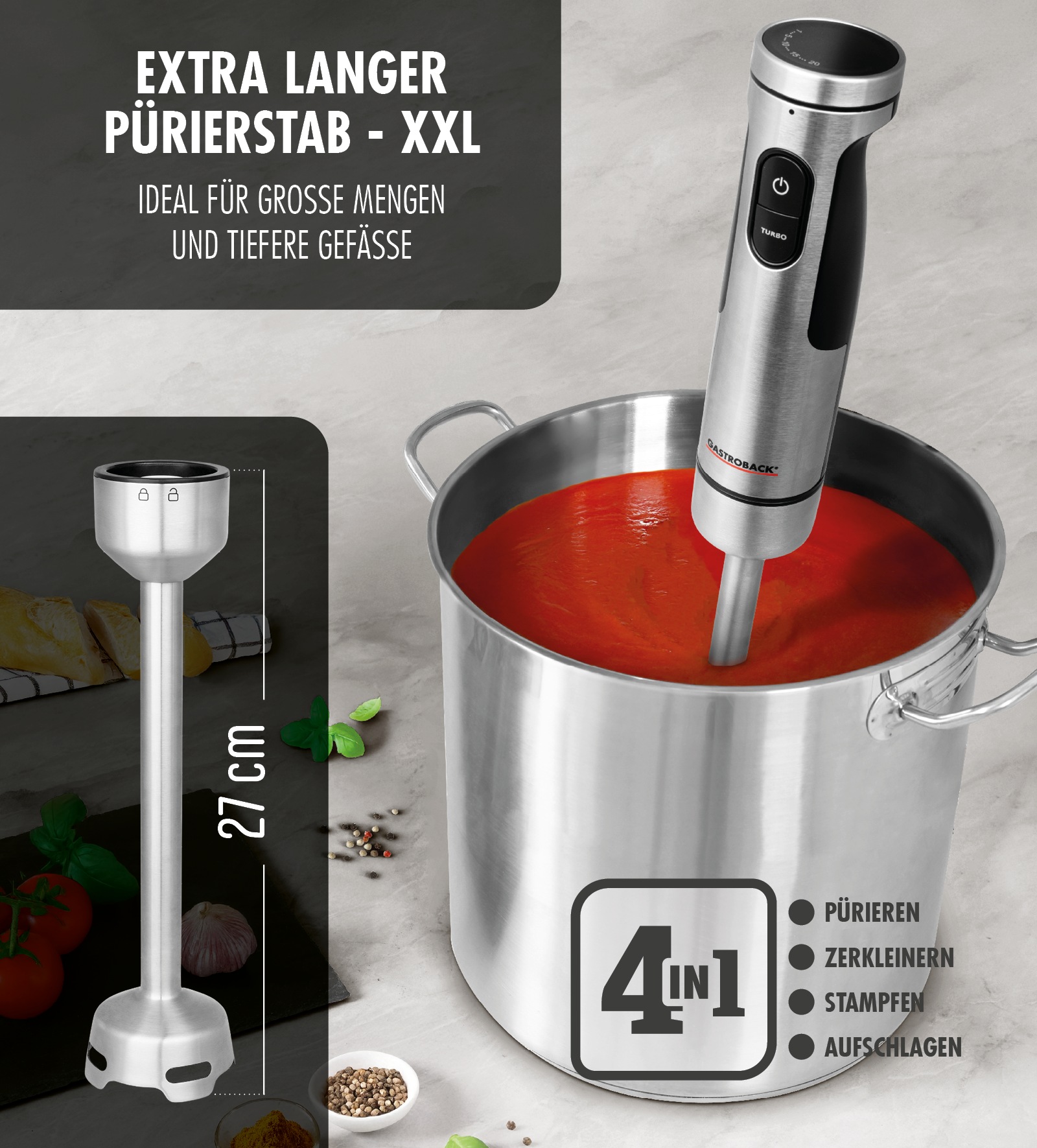 Gastroback Stabmixer »Powermix Stabmixer Professional 1.500W« 1500 W inkl. 5-teiligem Zubehör