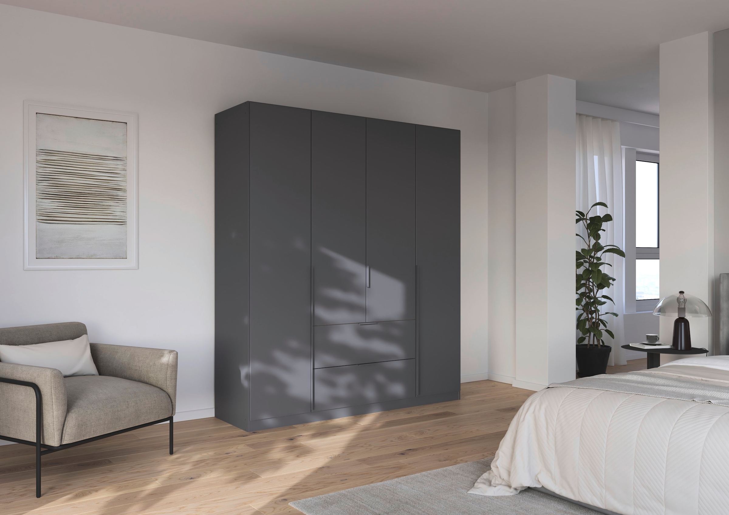 rauch Drehtürenschrank »Kleiderschrank Schrank Garderobe AGORDO mit Dekor- oder Hochglanzfront«, (in zwei Griff-Farben mit Dekor- oder Hochglanzfront), mit Außenschubkästen, in 6 Breiten und 2 Höhen MADE IN GERMANY