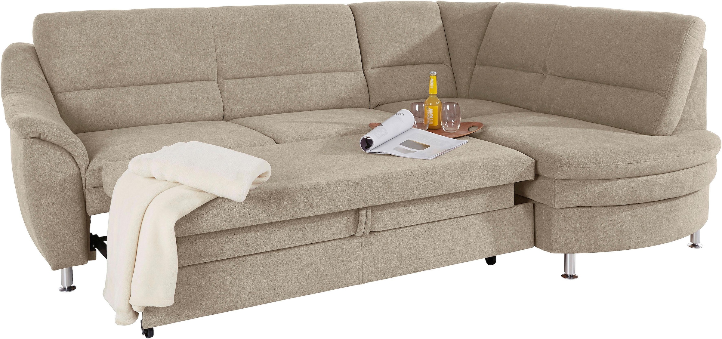 Places of Style Ecksofa »Cardoso L-Form«, Federkern, wahlweise mit Bett, Schubkasten