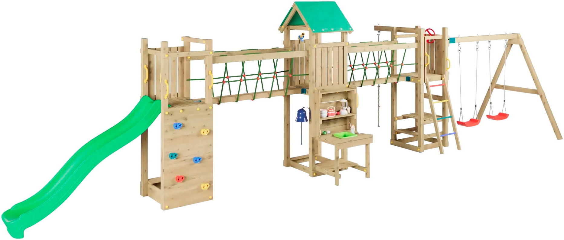 FUNGOO Spielturm »Maxi Funny Space Longer, mit Rutsche, Doppelschaukel, Kletterwand«,...