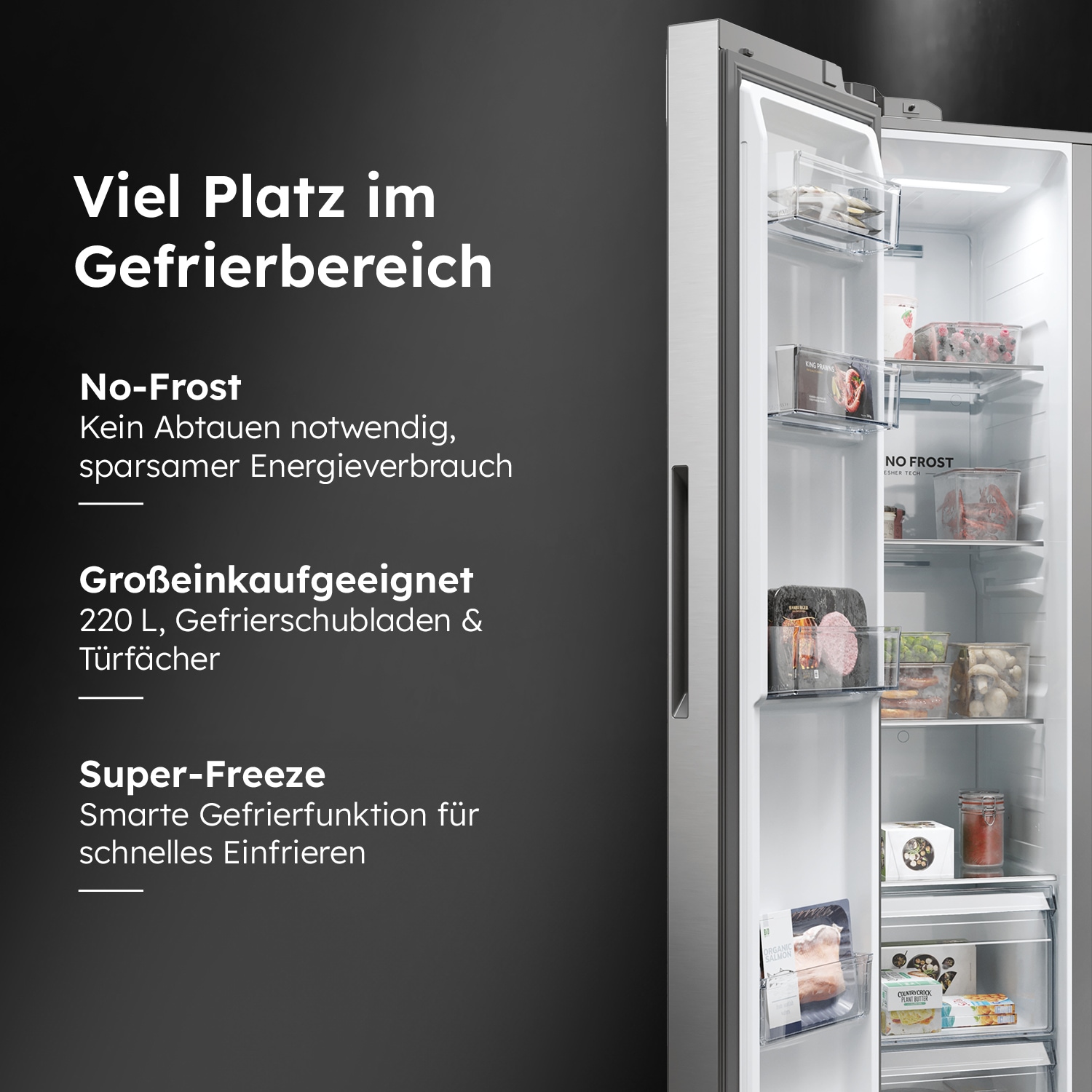 Haier Side-by-Side SBS Series 7 »HSW79F18ANMM«, XXL-Kapazität: Über 600 Liter Fassungsvermögen