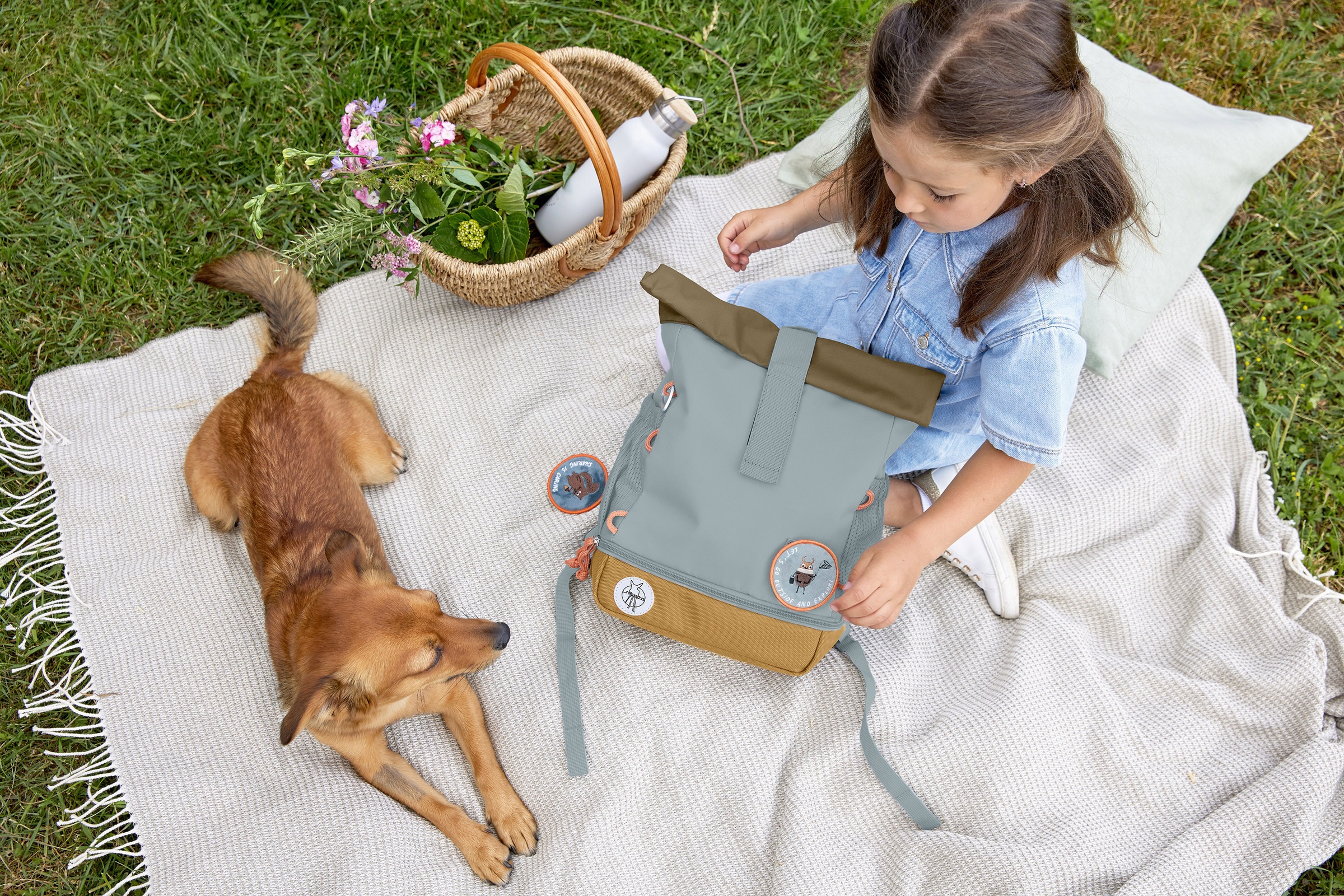 LÄSSIG Kinderrucksack »Nature, Mini Rolltop Backpack, Light Blue«, Reflektoren, aus recycelten PET-Flaschen